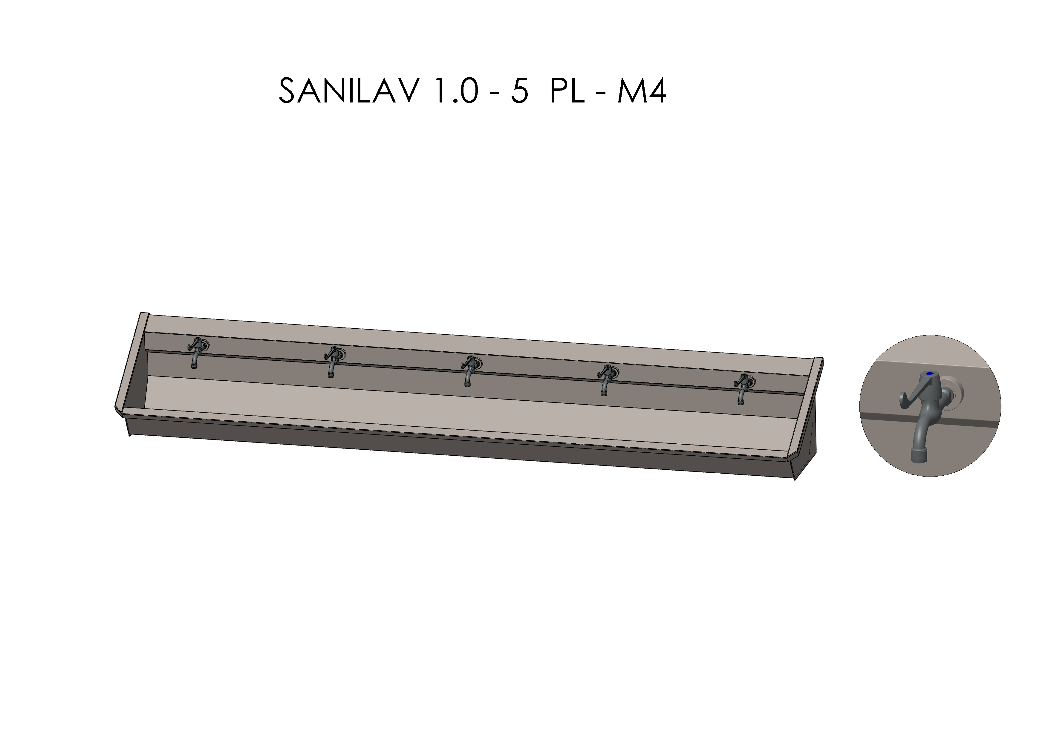 Intersan Sanilav muurwastrog rvs 5p 300 muurkraan SANILAV 1.0-5-M4