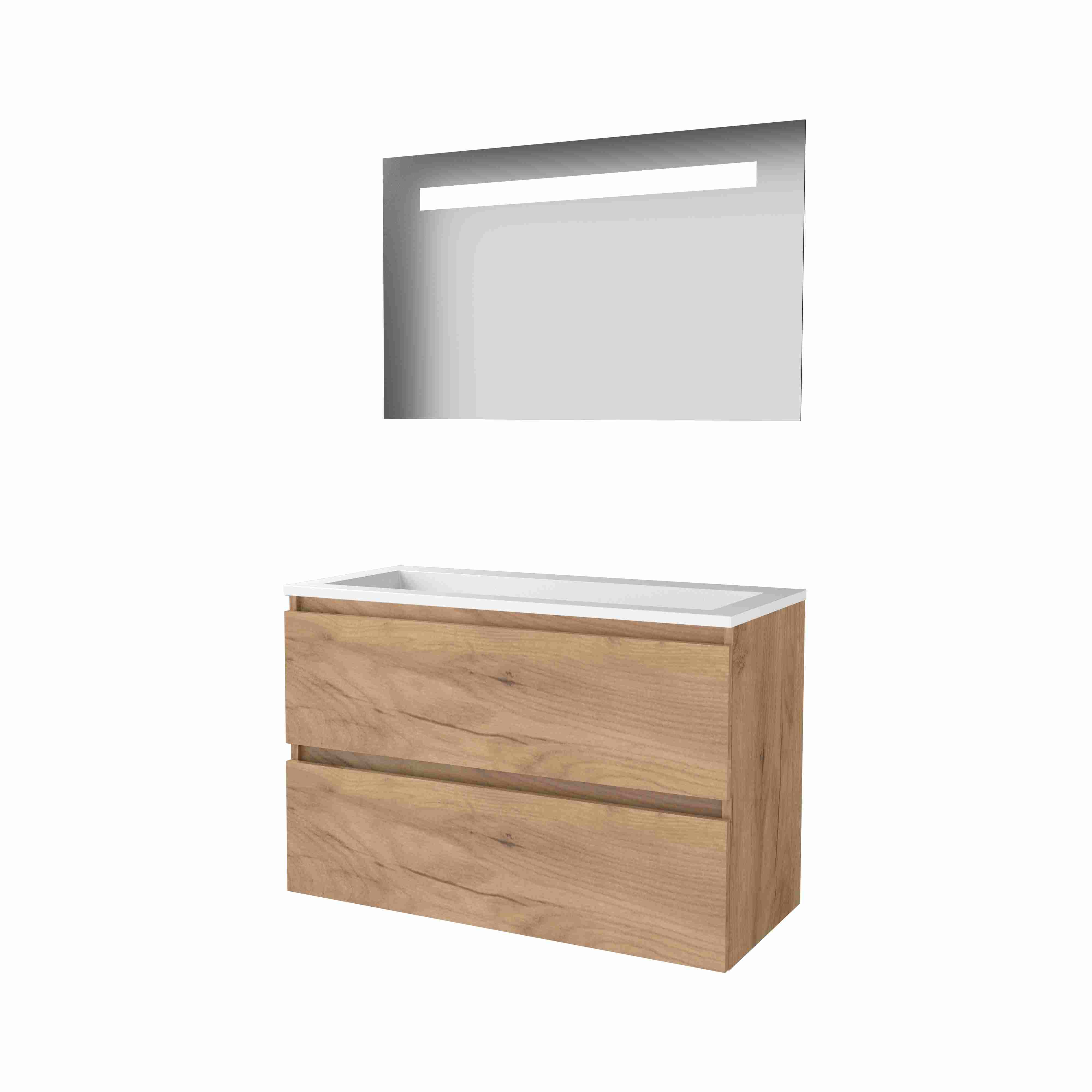 Basic Economic 46 set 100x46cm greepl. 2 la Acryl wast. 0 krgt. incl. spiegel m. verl. E46GL100A0WO Whisky Oak