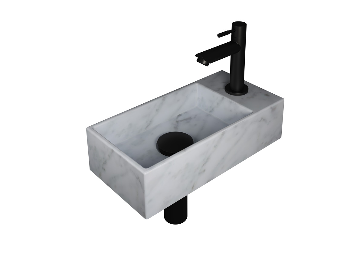 INK Versus pack Marmer L incl. fonteinkraan sifon design plug + montageset H90xB360xD180 Mat wit marmer/Mat zwart / 1805322