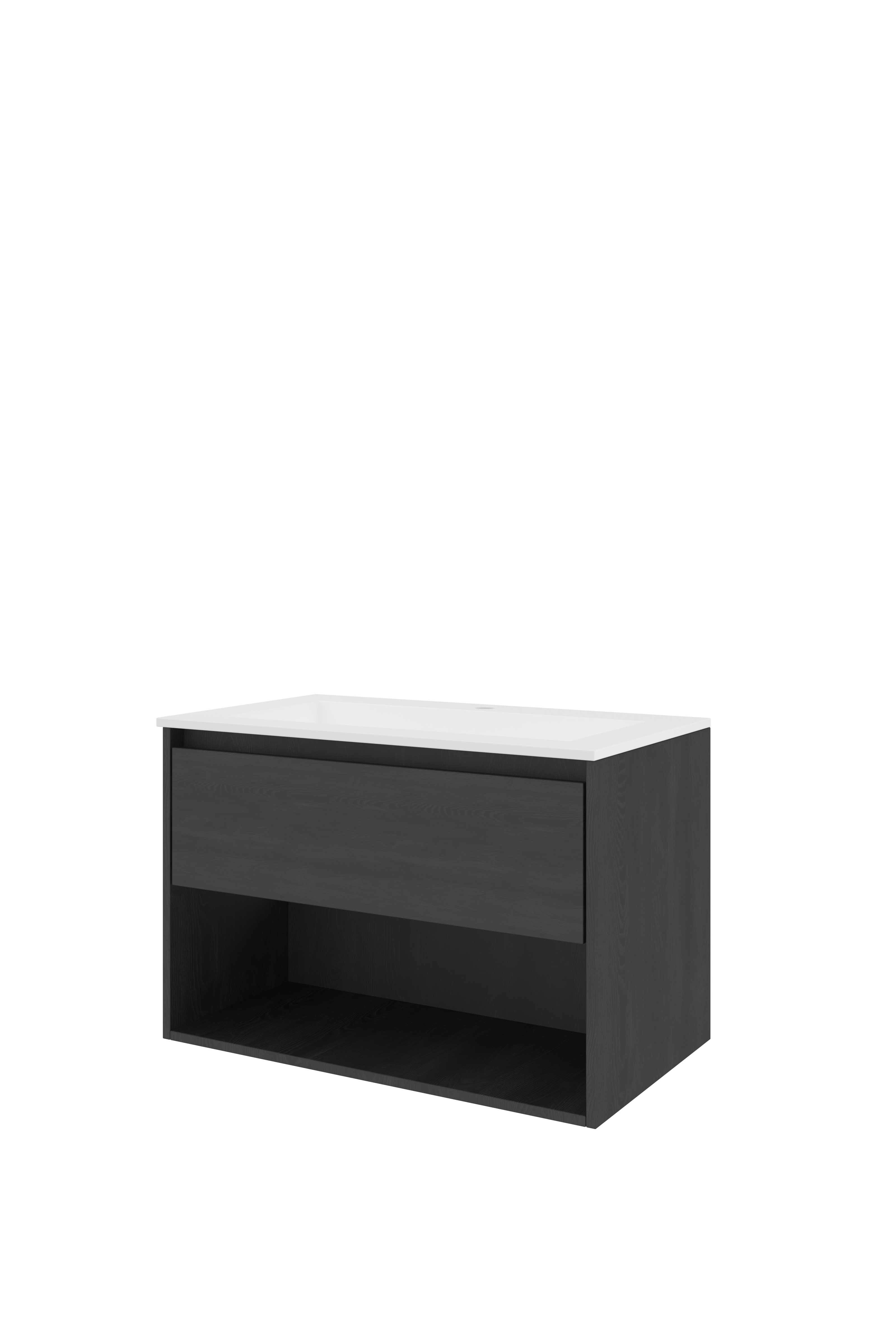 Proline Set polystone Elegant wast. met 1 krgt. en onderkast met schap 1815974 Black oak/Mat wit 800x460x540