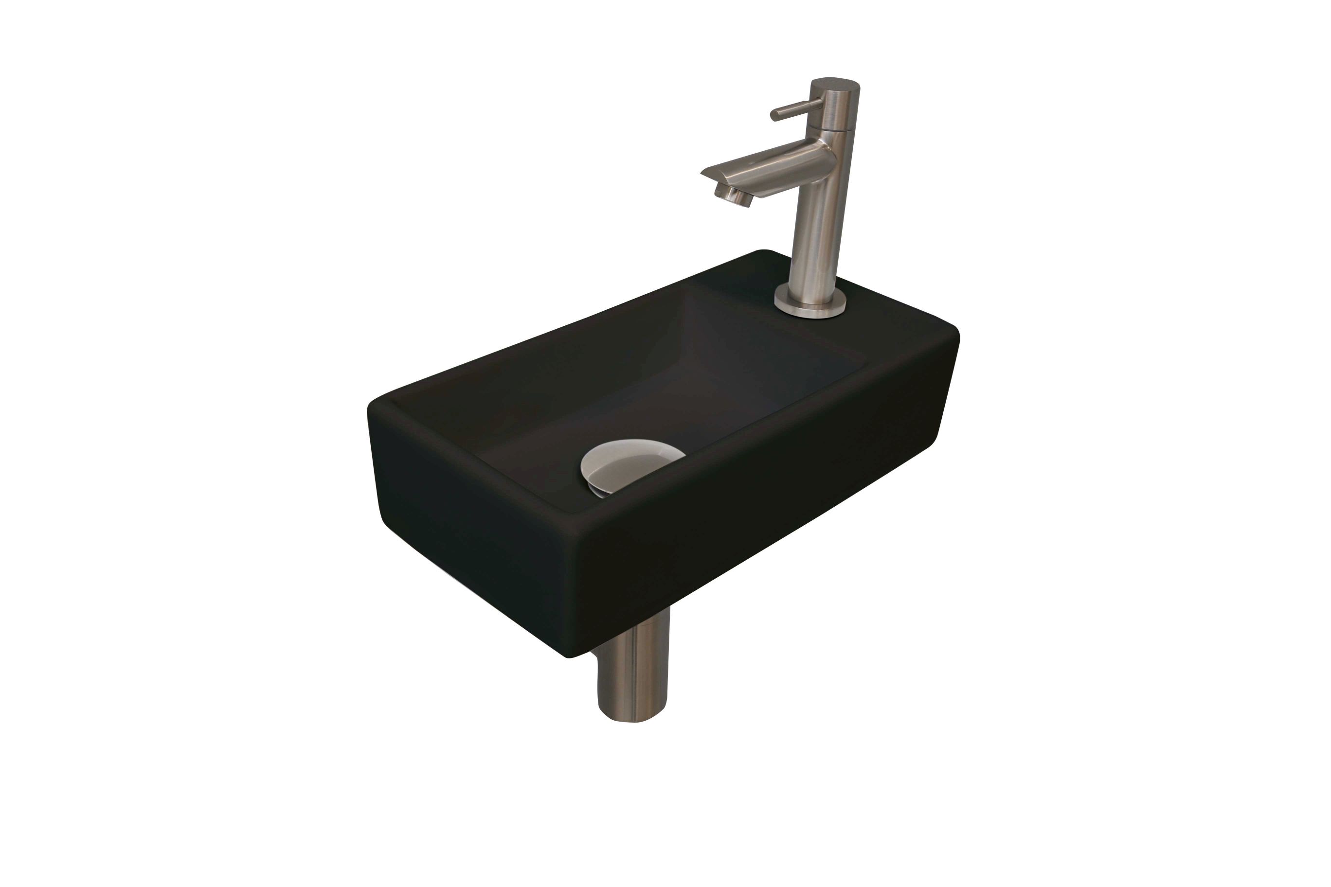 INK fonteinpack pors. R incl. kraan sifon plug en montageset 1805368 m. zwart/Brushed nickel H90xB360xD180