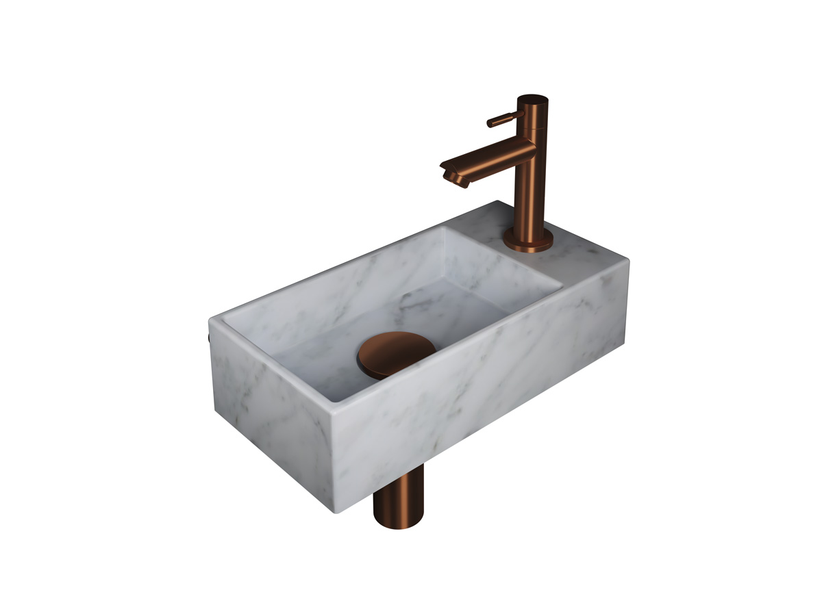 INK Versus pack Marmer L incl. fonteinkraan sifon design plug + montageset H90xB360xD180 Mat wit marmer/Mat rose goud / 1805324