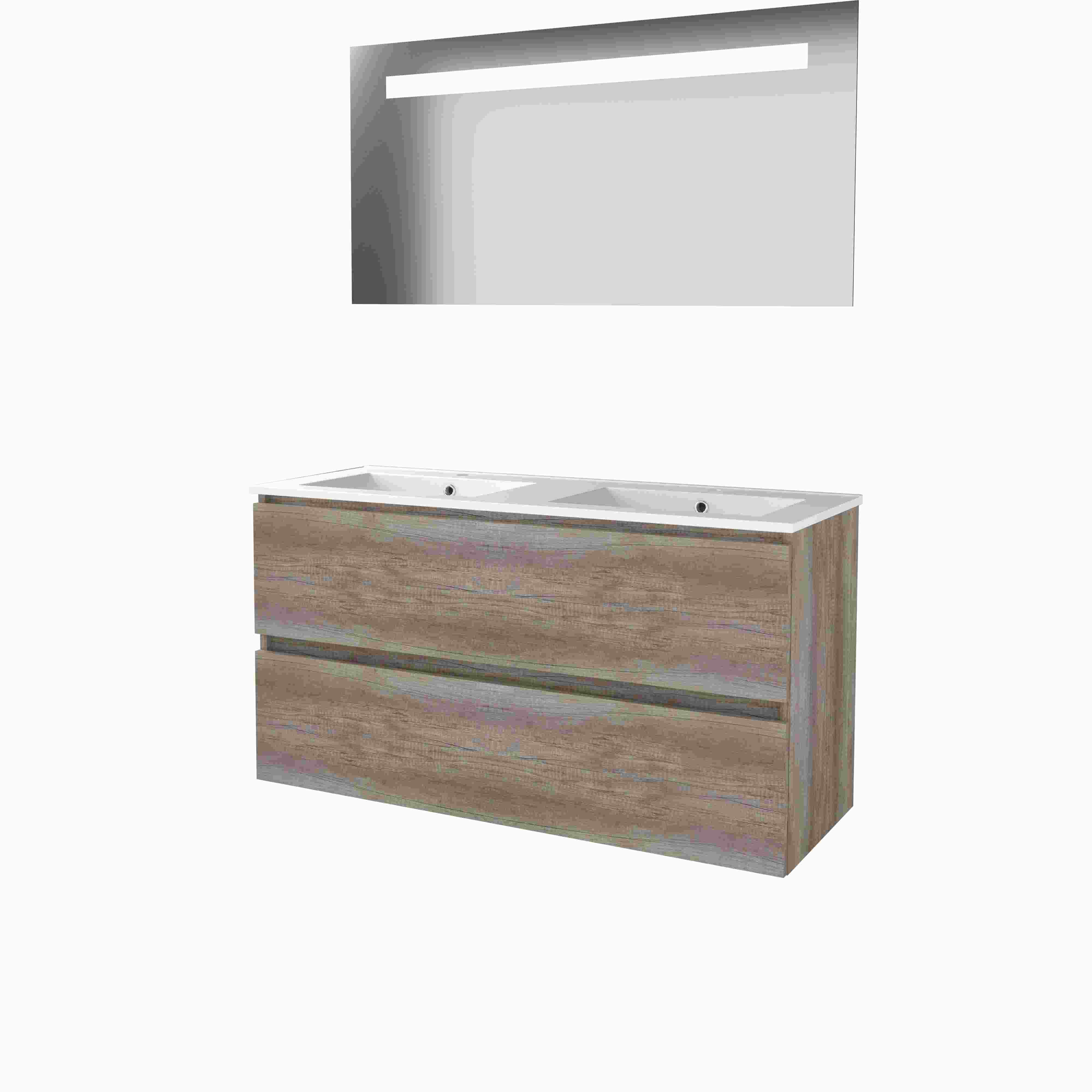 Basic Economic 46 set 120x46cm greepl. 2 la keram. wast. 2 krgt incl. spiegel m. verl. E46GL1202PSO Scotch Oak