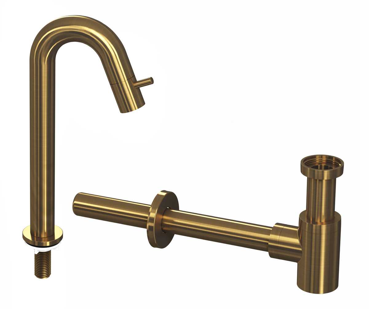 INK Combi 5B fonteinkraan staand gebogen hoog m. syphon Brushed mat goud / 9902493