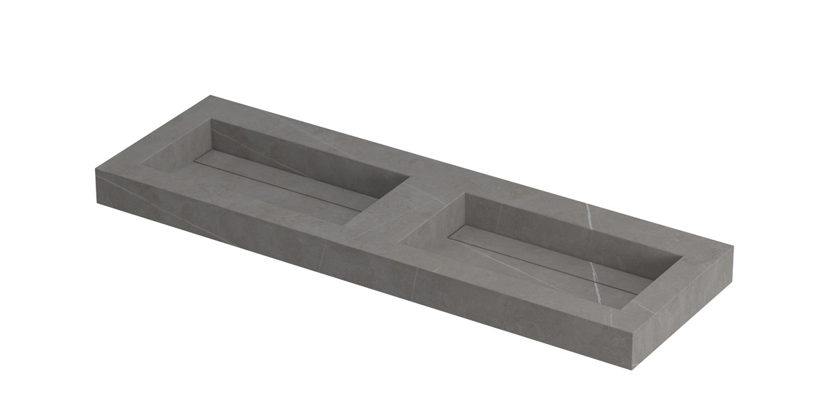INK Pitch wast. keramische slab bak dubbel m. drain + front + side skirts zonder krgt. H90xB1400xD450 Armani grey mat / 210421