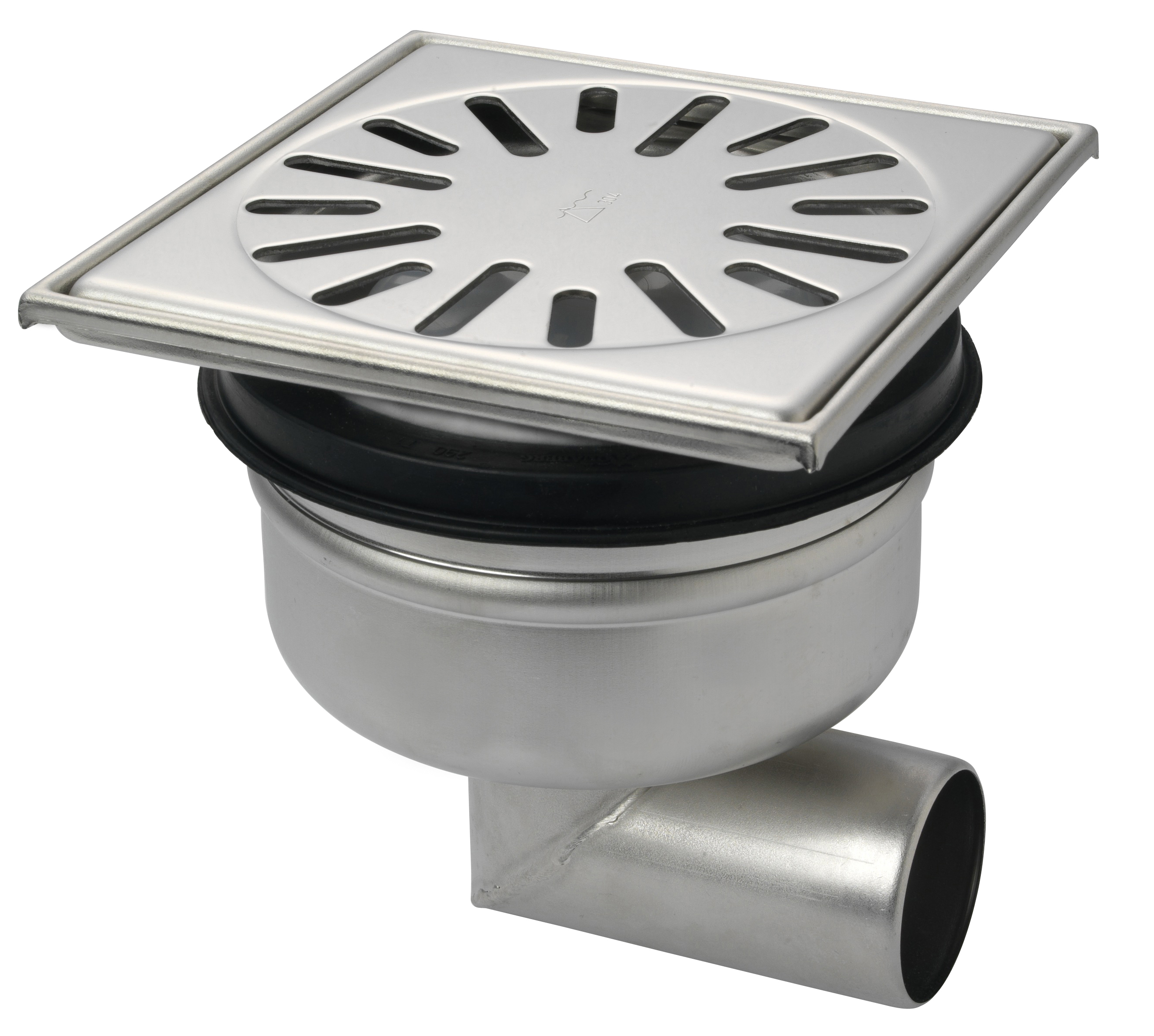Aquaberg RVS put m/RVS rooster hoogte verstelbaar zij-uitlaat 4516 15x15cm