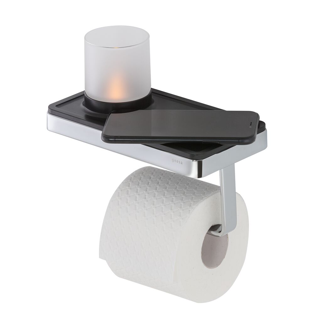Geesa Frame Toiletrolhouder met planchet en (LED licht)houder Zwart / Chroom 918889-02-06