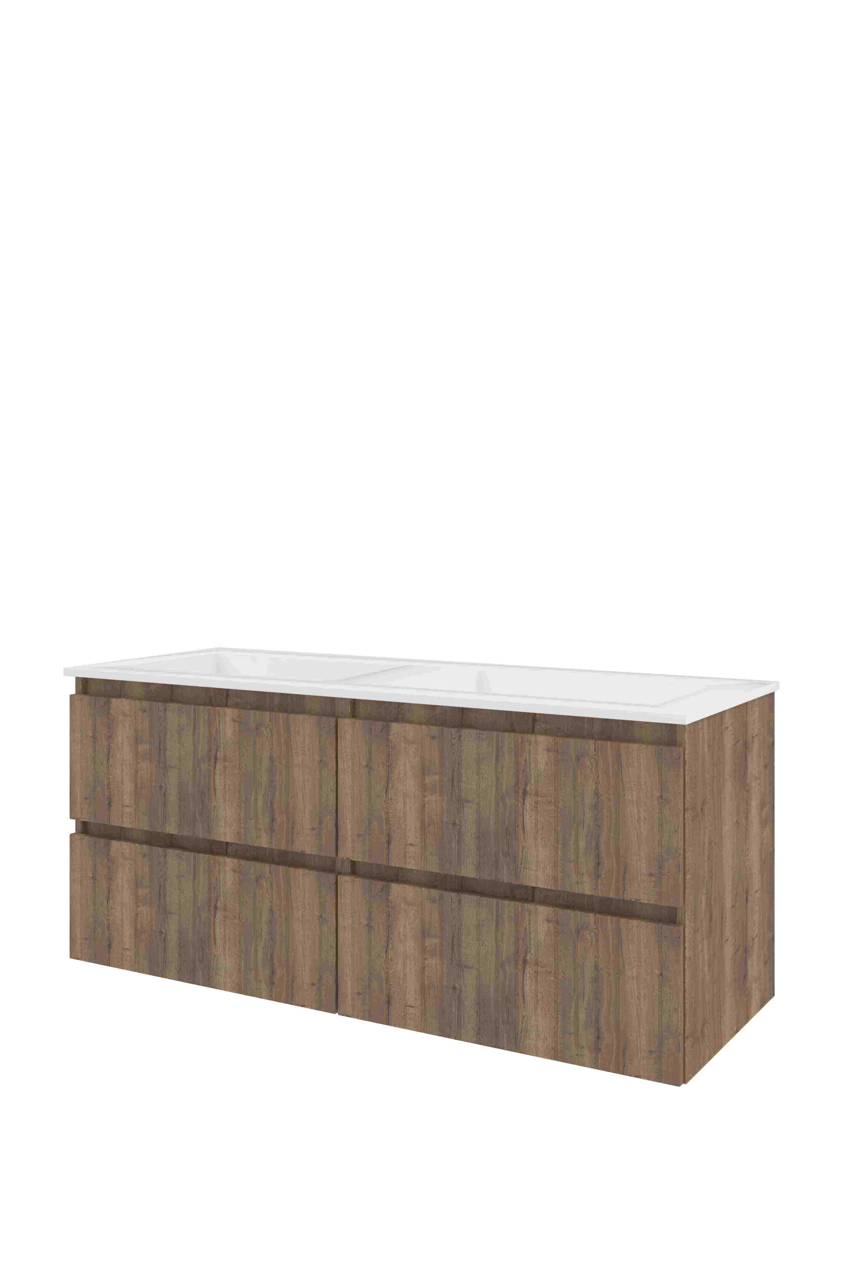 Proline Set polystone Elegant wast. z. kr.gaten en onderkast 4 laden sym. gefr. 1818563 Terra oak/Glans wit 1200x460x540