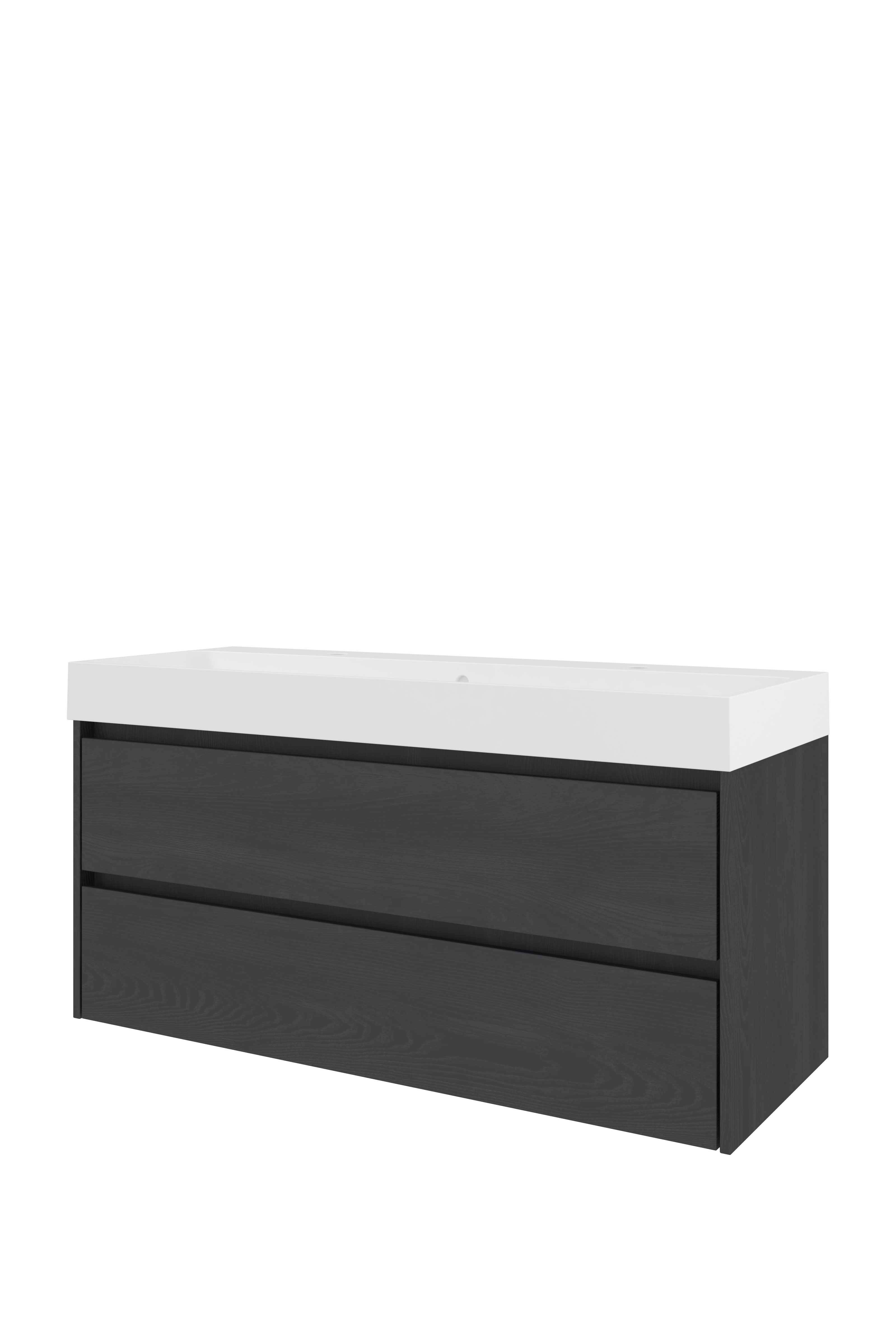 Proline Set polystone Loft wast. met 2 kr.gaten en onderkast sym. 1816967 Black oak/Glans wit 1200x460x620