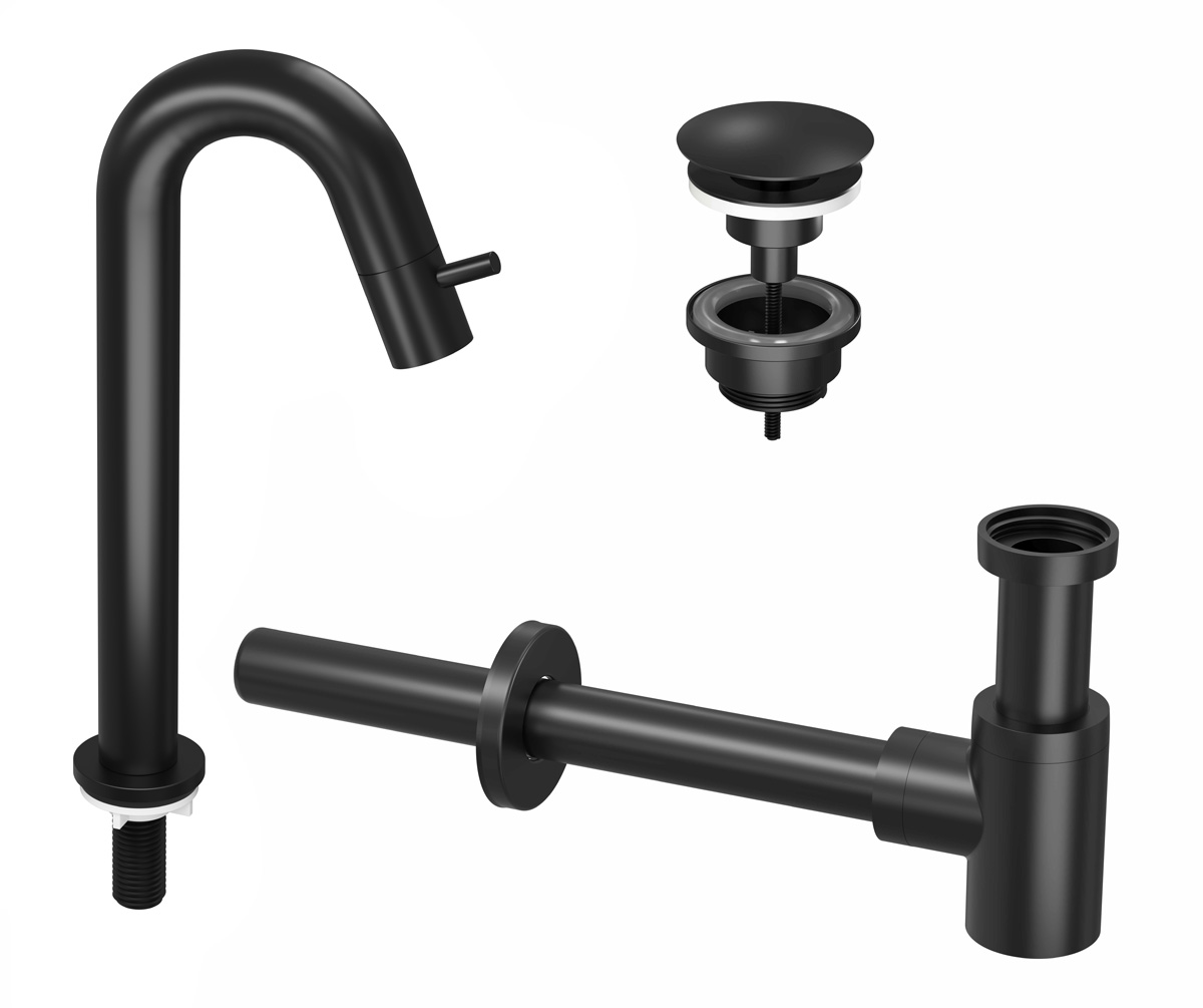 INK Combi 5A fonteinkraan staand gebogen hoog m. open plug Mat zwart / 9902481