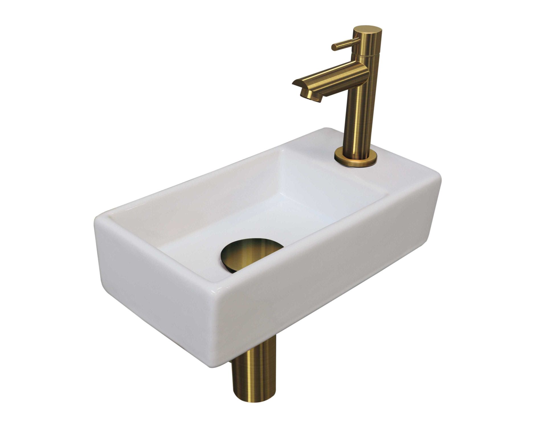 INK fonteinpack pors. R incl. kraan sifon plug en montageset 1805316 Glans wit/Brushed mat goud H90xB360xD180