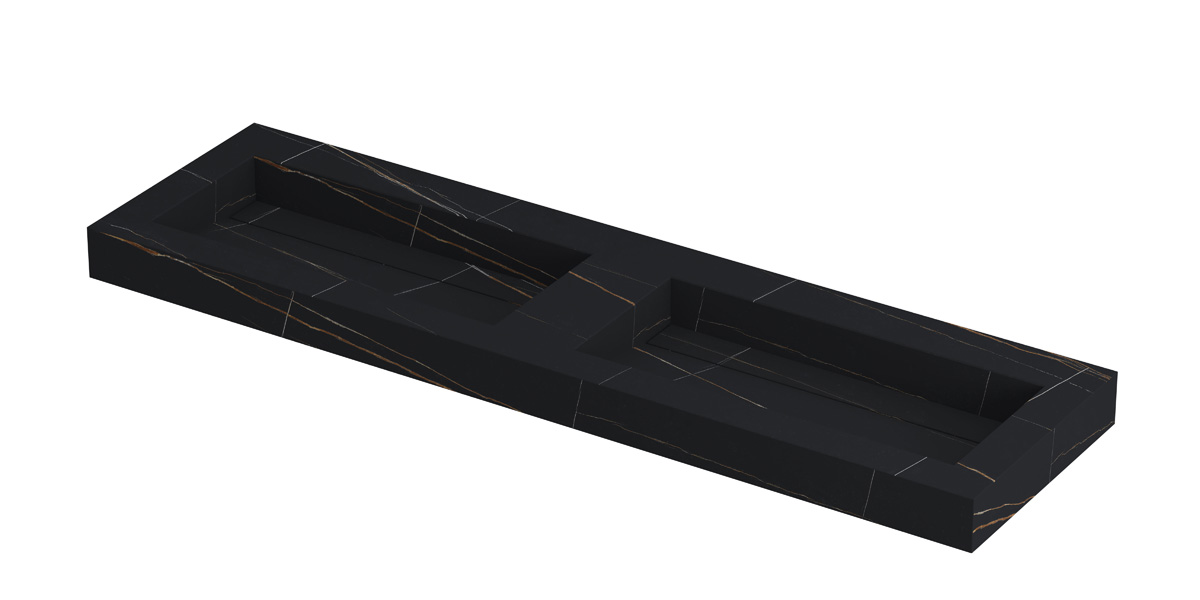 INK Pitch wast. keramische slab bak dubbel m. drain + front + side skirts zonder krgt. H90xB1600xD450 Lauren black mat / 210442