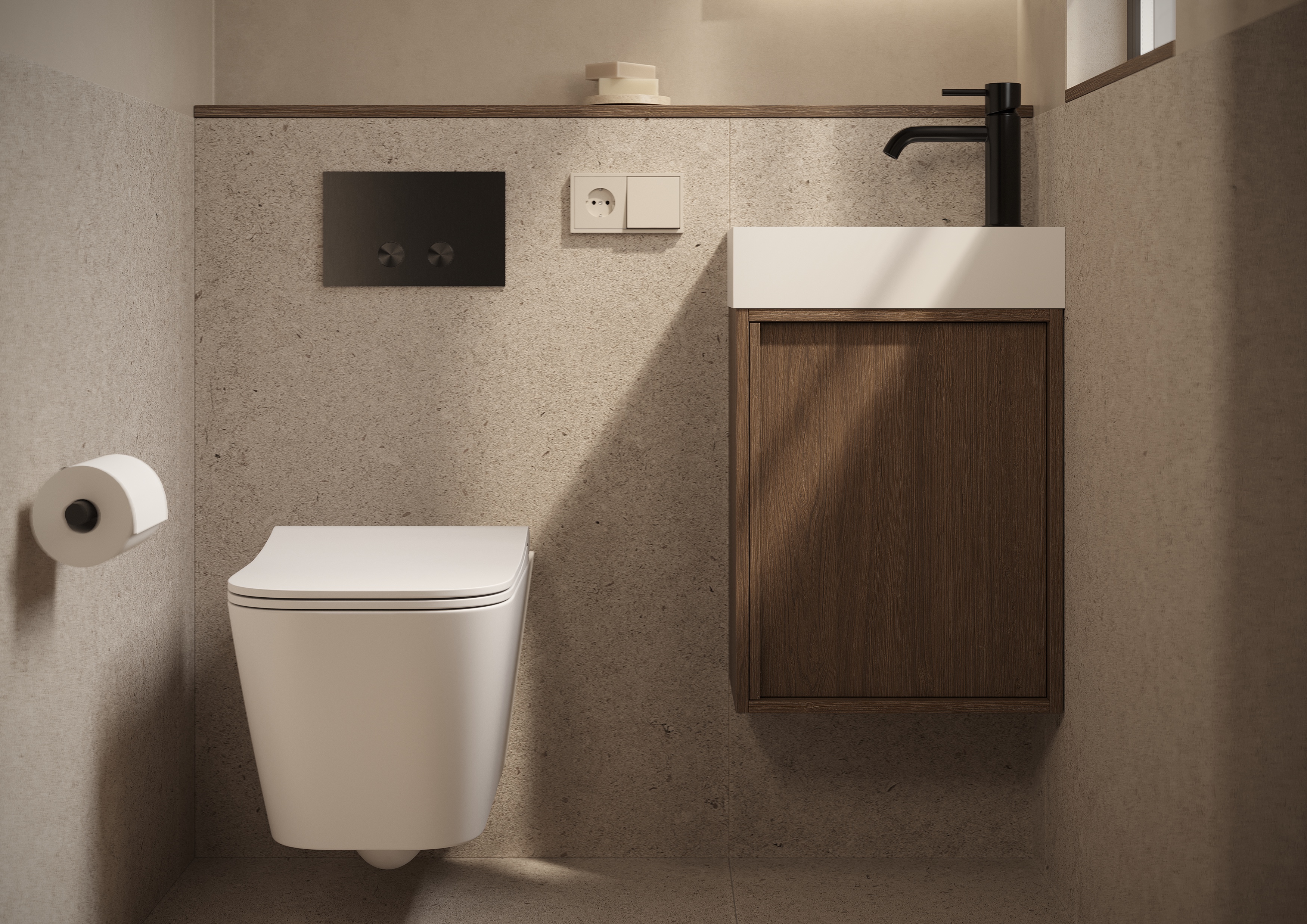 CONTOUR fineer fontein onderkast met deur links + rechtsdraaiend 400x230x500 mm 2001023 Fineer Rustic Oak