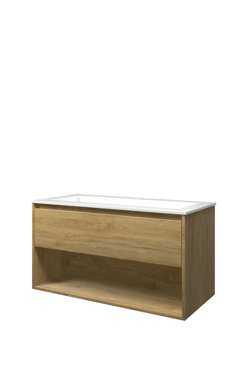 Proline set polystone Elegant wast. met 1 krgt. en onderk. met schap 1815992 Ideal oak/Glans wit H540xB1000xD460