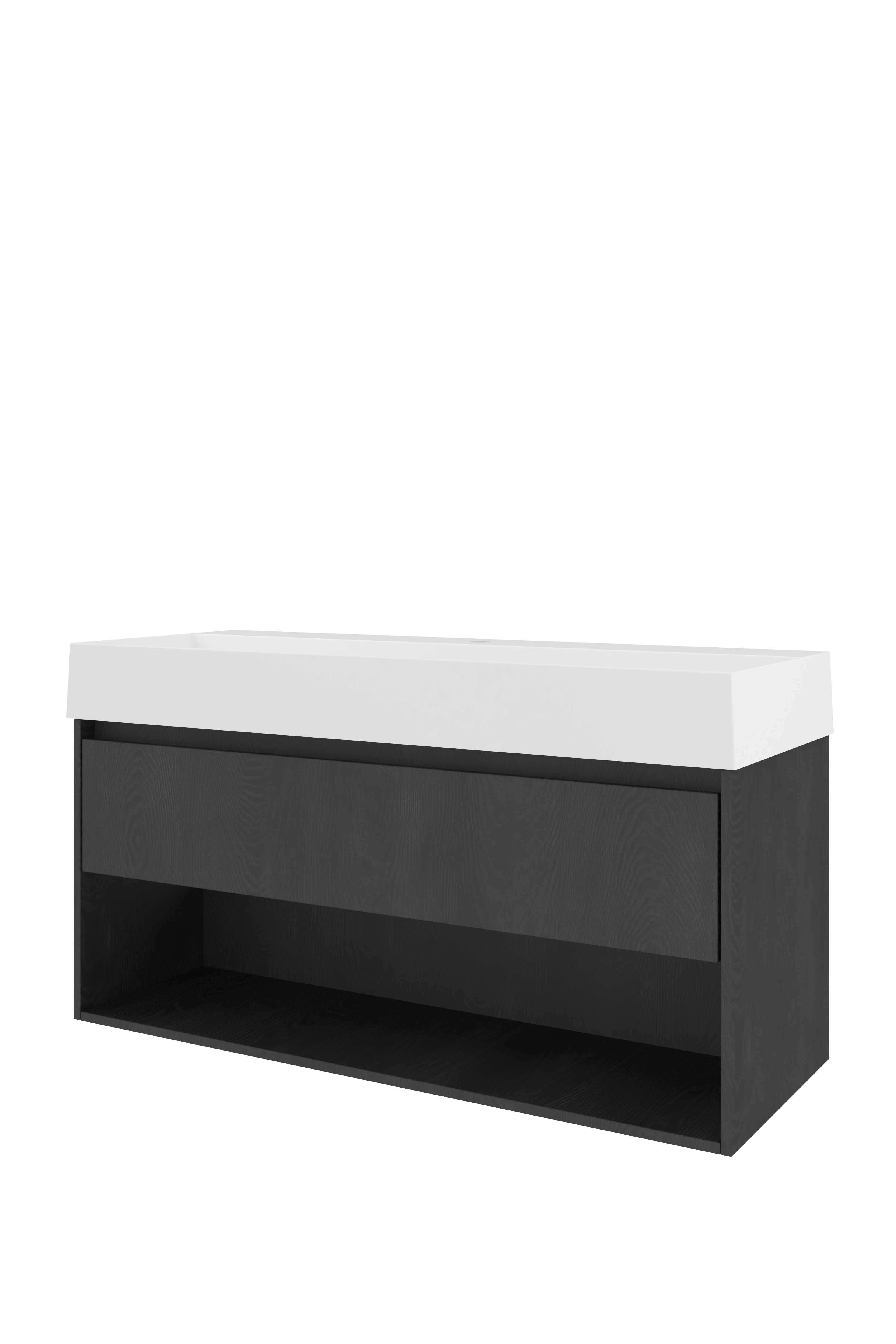 Proline Set porselein Loft wast. met 1 krgt. en onderkast met schap 1815384 Black oak/Glans wit 1200x460x650