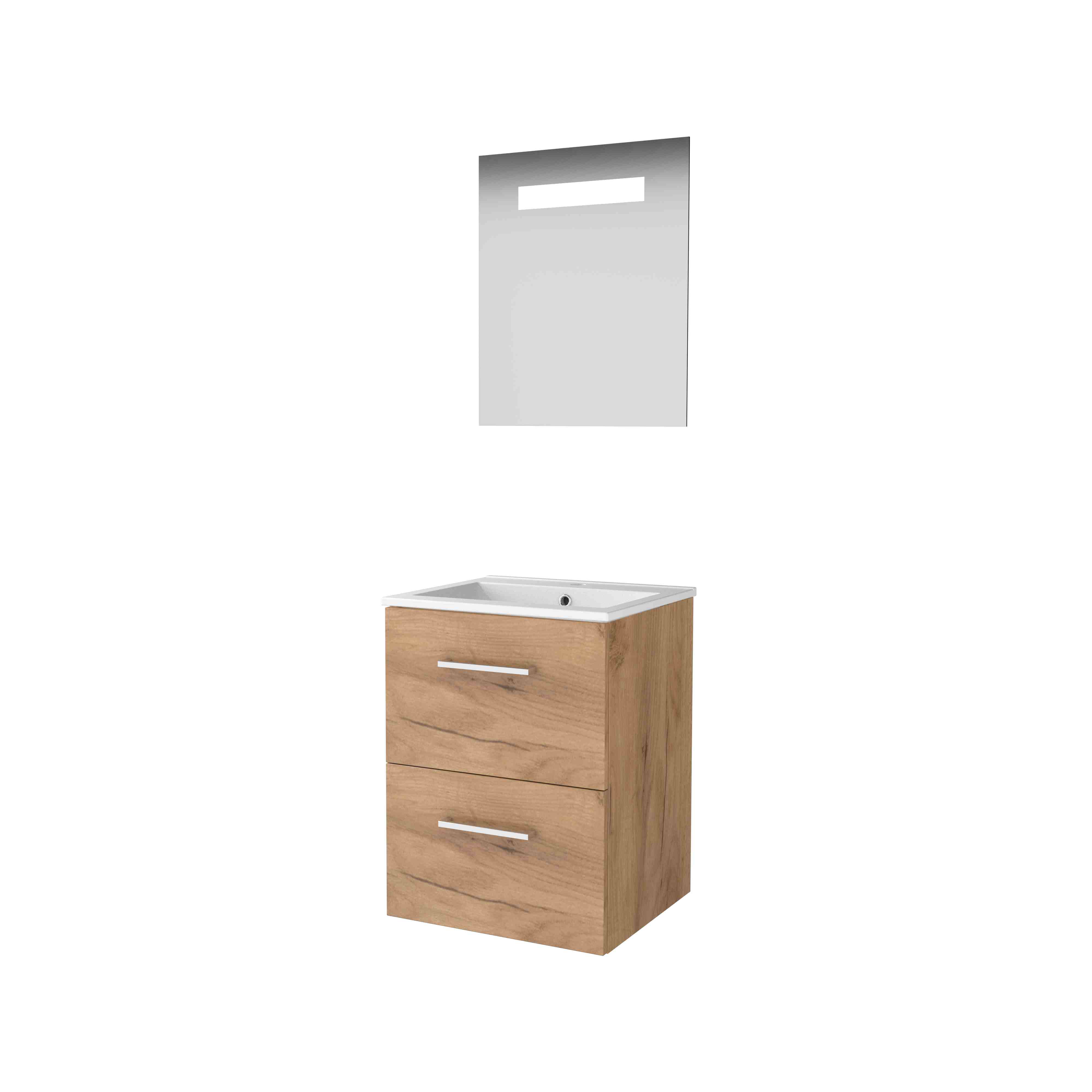 Basic Economic 46 set 50x46cm met gr. 2 la keram. wast. 1 krgt. incl. spiegel m. verl. E46GR50PWO Whisky Oak