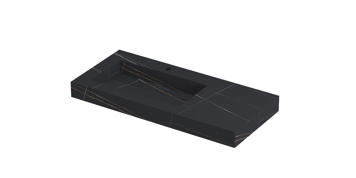 INK Pitch wast. keramische slab L m. drain + front + side skirts 1 krgt. H90xB1000xD450 Lauren black mat / 210492