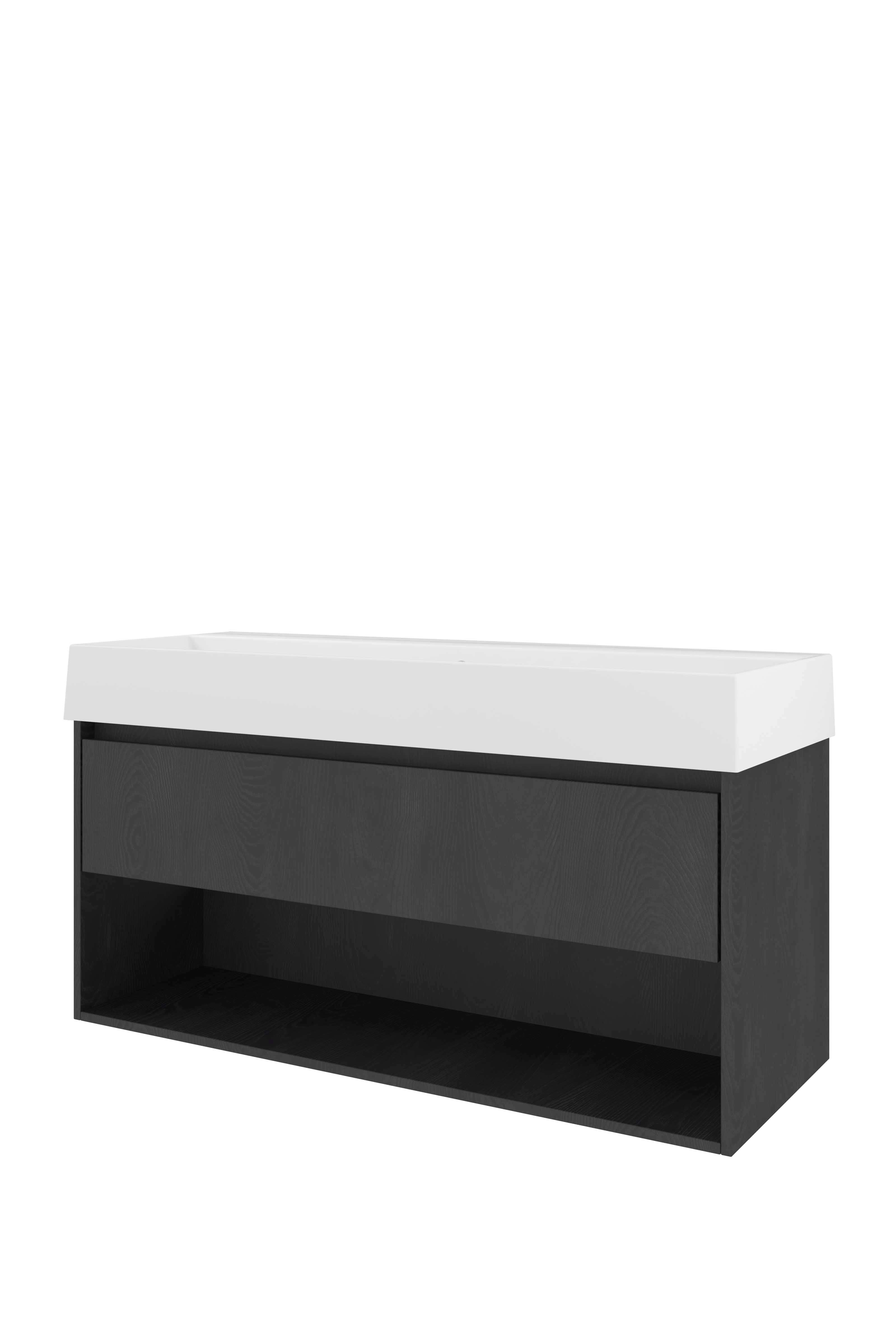 Proline Set porselein Loft wast. z. krgt. en onderkast met schap 1815374 Black oak/Glans wit 1200x460x650