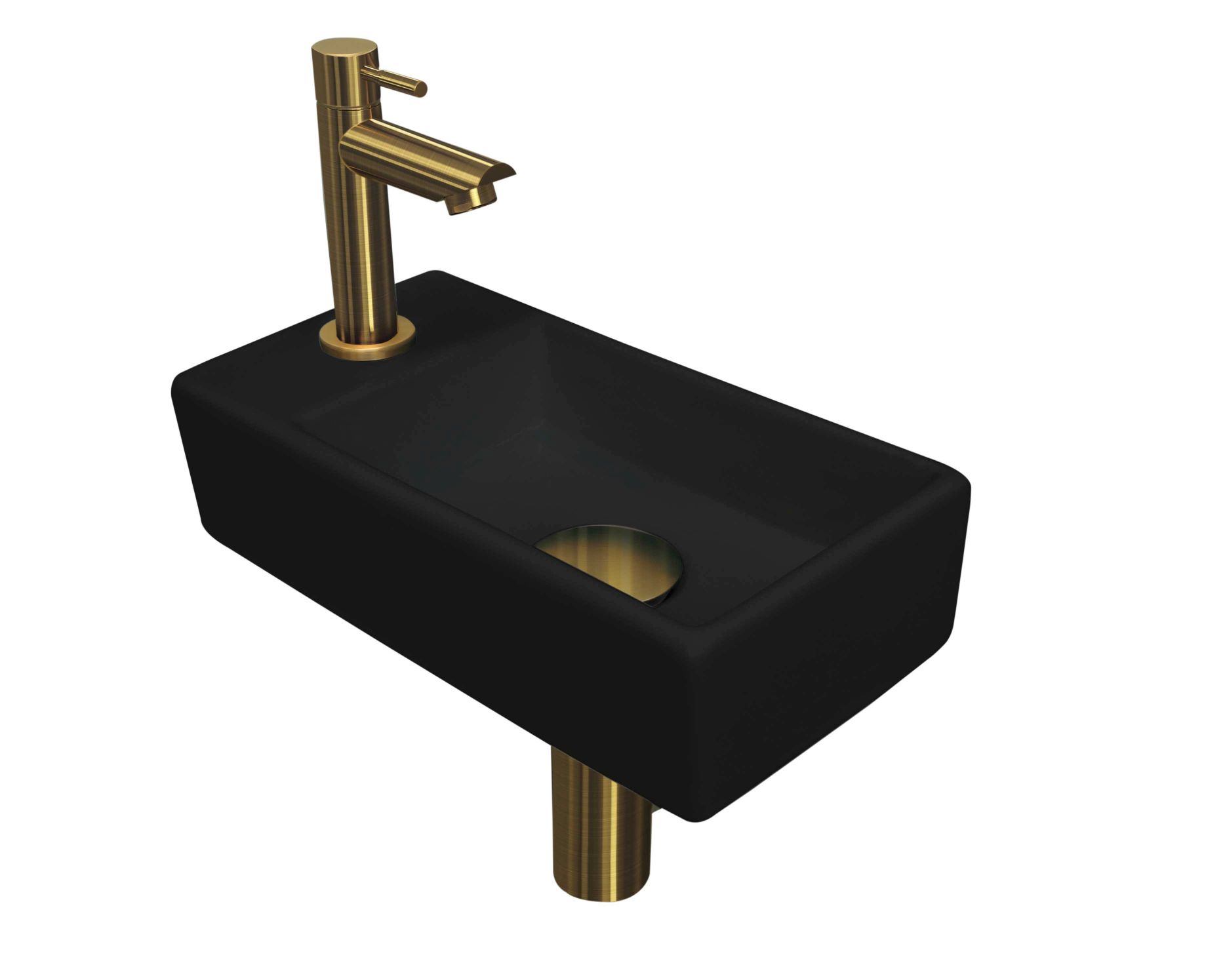 INK fonteinpack pors. L incl. kraan sifon plug en montageset 1805308 m. zwart/Brushed mat goud H90xB360xD180