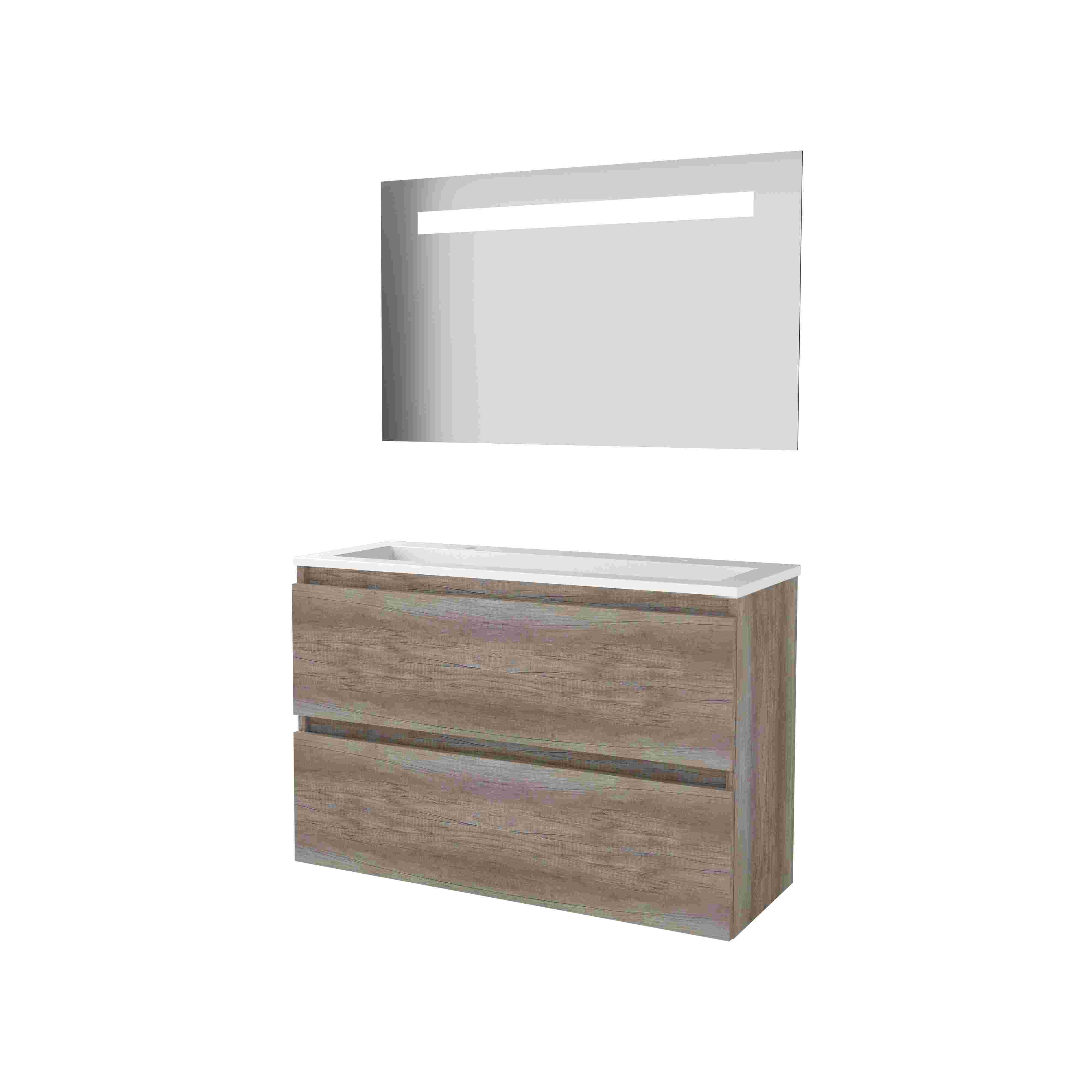 Basic Economic 39 set 100x39cm greepl. 2 la Acryl wast. 2 krgt incl. spiegel m. verl. E39GL100A2SO Scotch Oak
