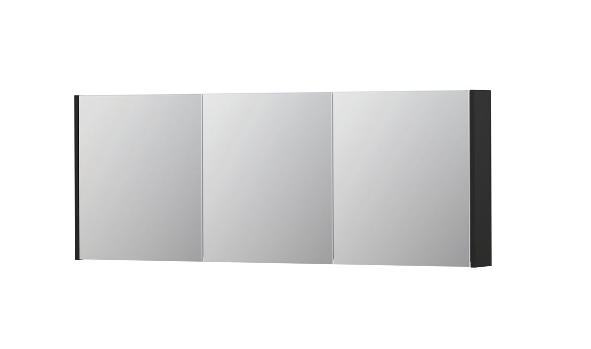 INK SPK1 spiegelkast m. 3 dubbelzijdige spiegeldeuren en stop/schak. 1110805 m. zwart H600xB1600xD140