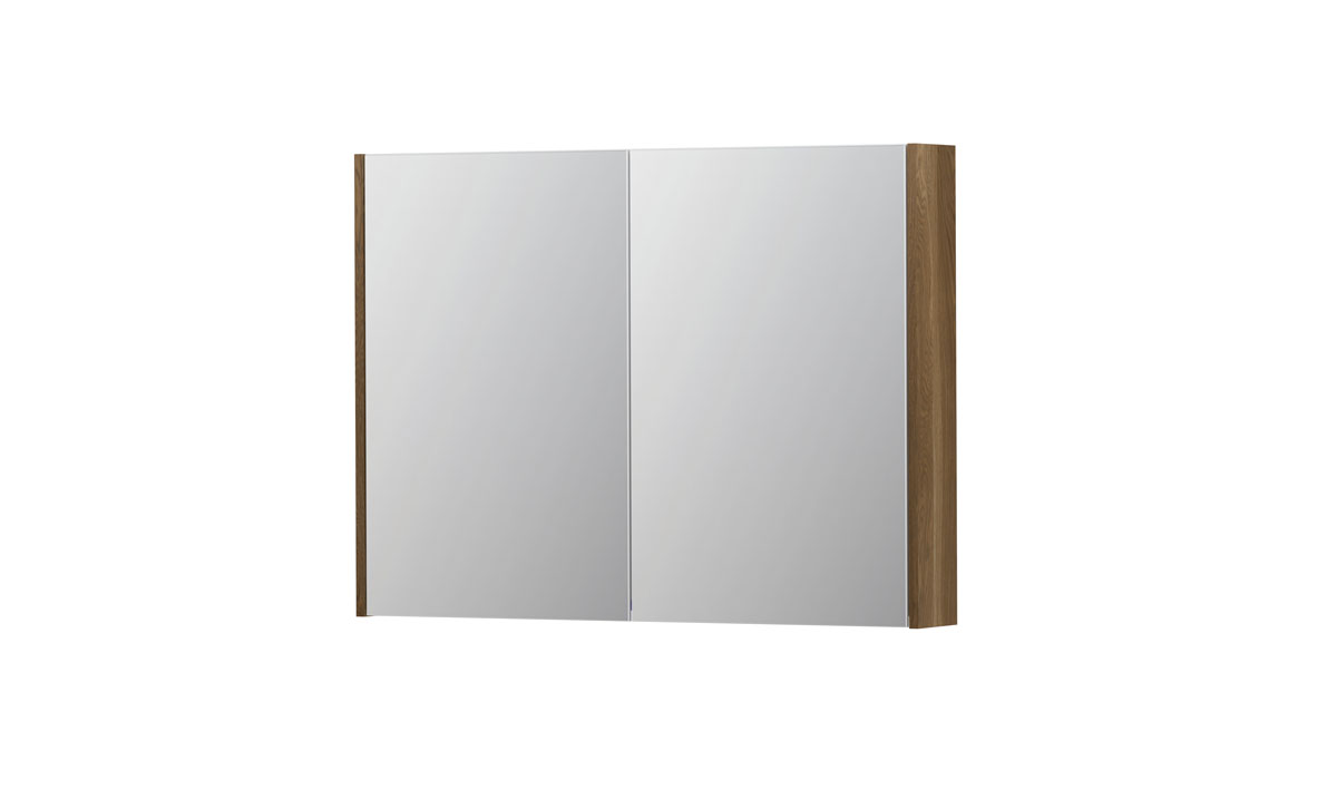 INK spiegelkast met 2 dubbelz. spiegeldeuren en stopc./schak. 1105318 Massief eiken H730xB1000xD140