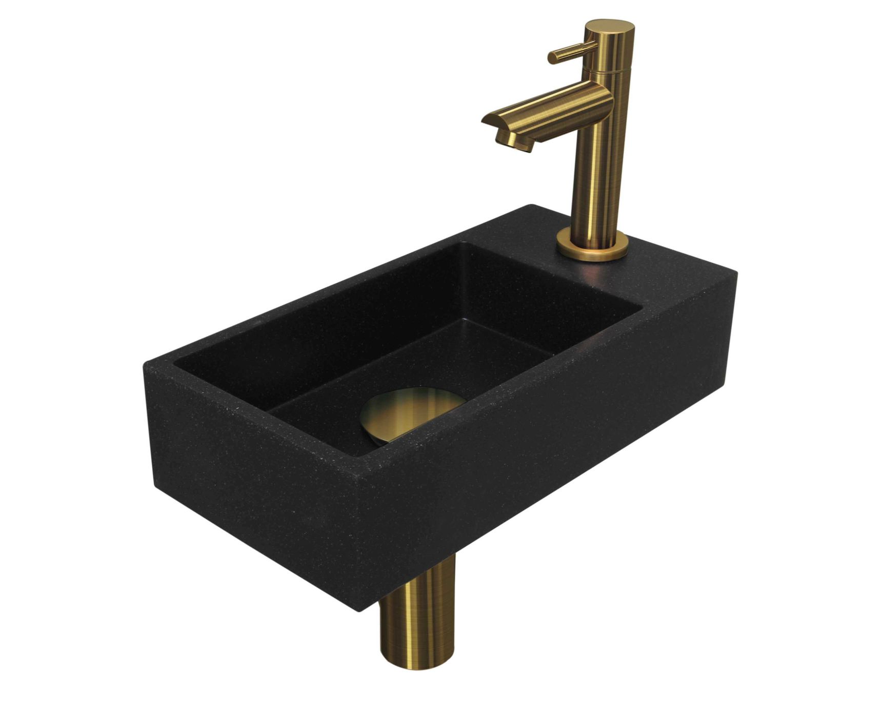 INK fonteinpack Quartz R incl. kraan sifon plug en montageset 1805154 Quartz zwart/mat goud H90xB360xD180