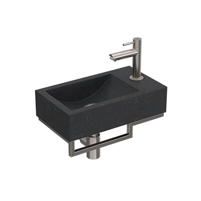 Proline pack hardsteen m. krgt. R fontein stalen frame geb. rvs kraan sifon plug + bev. Blue stone/Brushed nickel / 1805229P