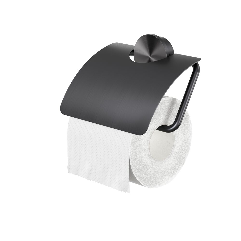 Geesa Opal toiletrolhouder met klep 917208-09 geborsteld zwart metaal