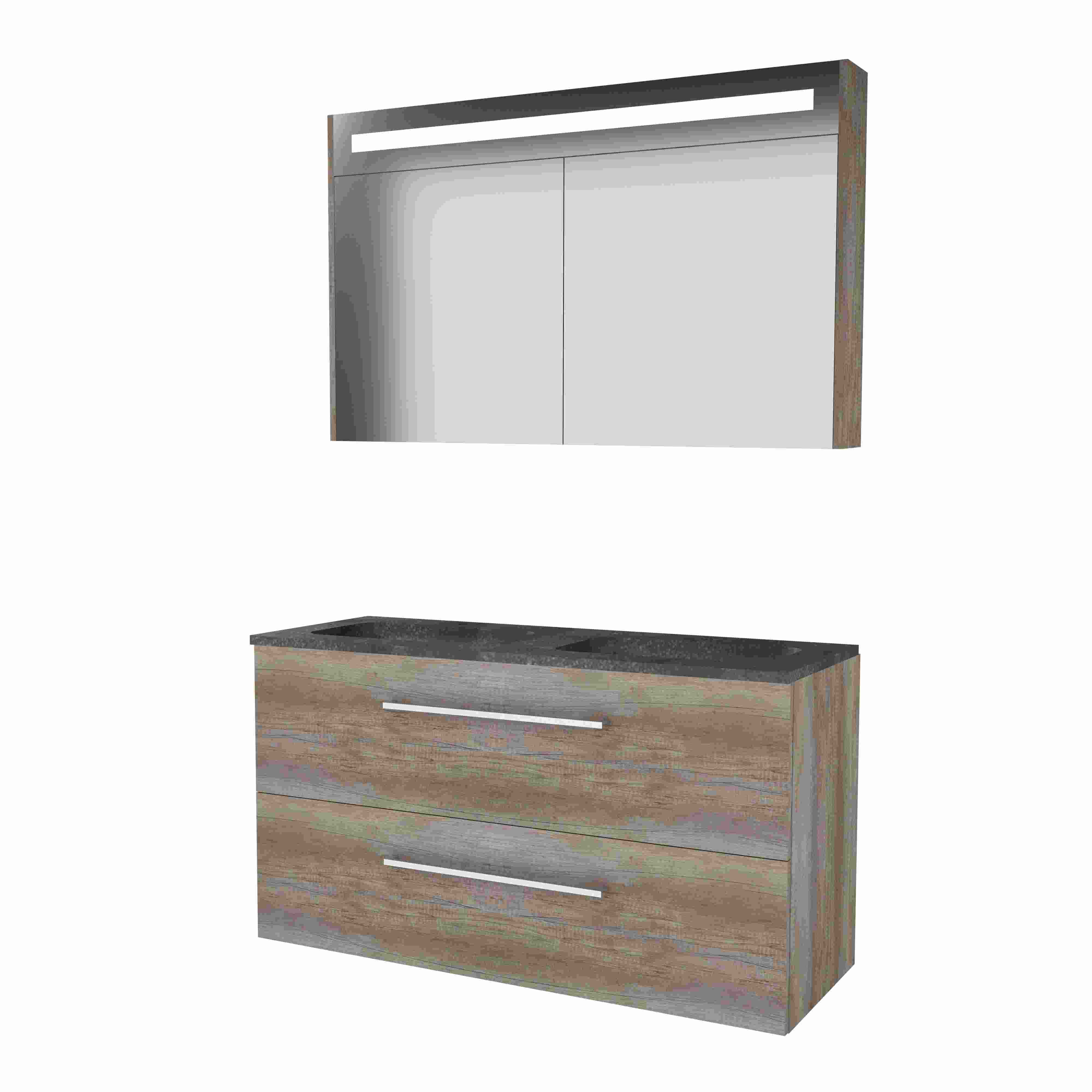 Basic Prem. 46 onderk. m. gr. incl. 2 la + hardst. wast. incl. 2 krgt. incl. sp.kast m. geint. Led B1200xD460 Scotch Oak / 1813413