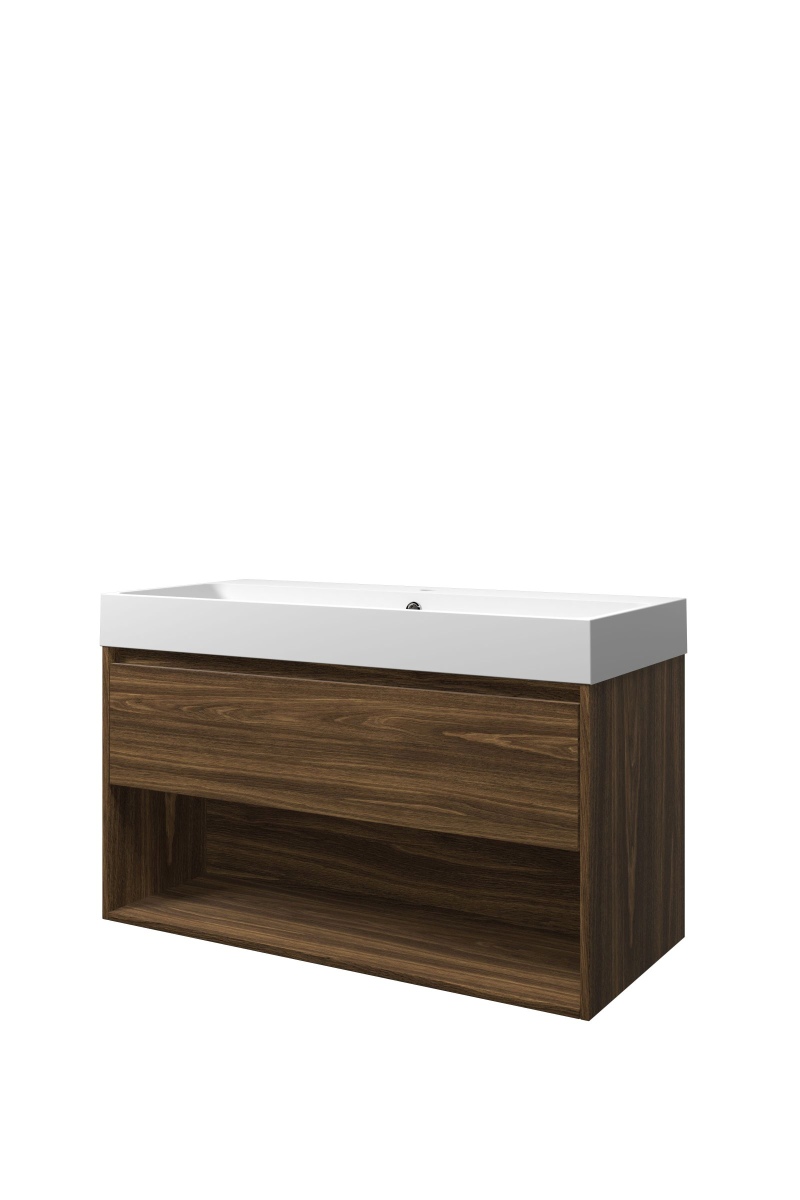 Proline set polystone Loft wast. met 1 krgt. en onderk. met schap 1816723 Cabana oak/Mat wit H620xB1000xD460