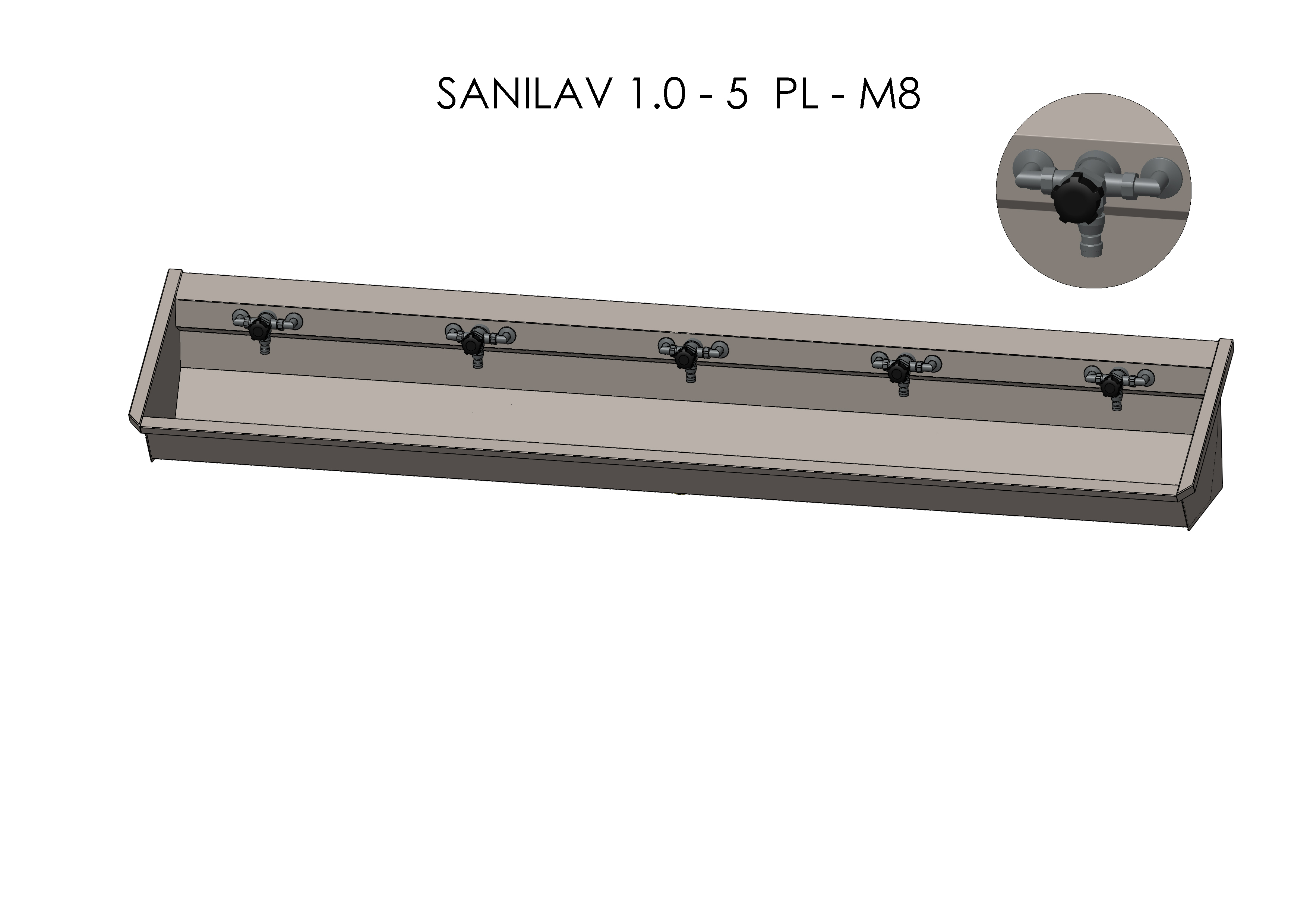 Intersan Sanilav muurwastrog rvs 5p 300 zelfsl. mngkr SANILAV 1.0-5- M8