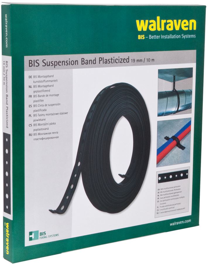 Montageband 855/P staal geplastificeerd WM 19x2.5mm gaatjesband 10 mtr.p.ds