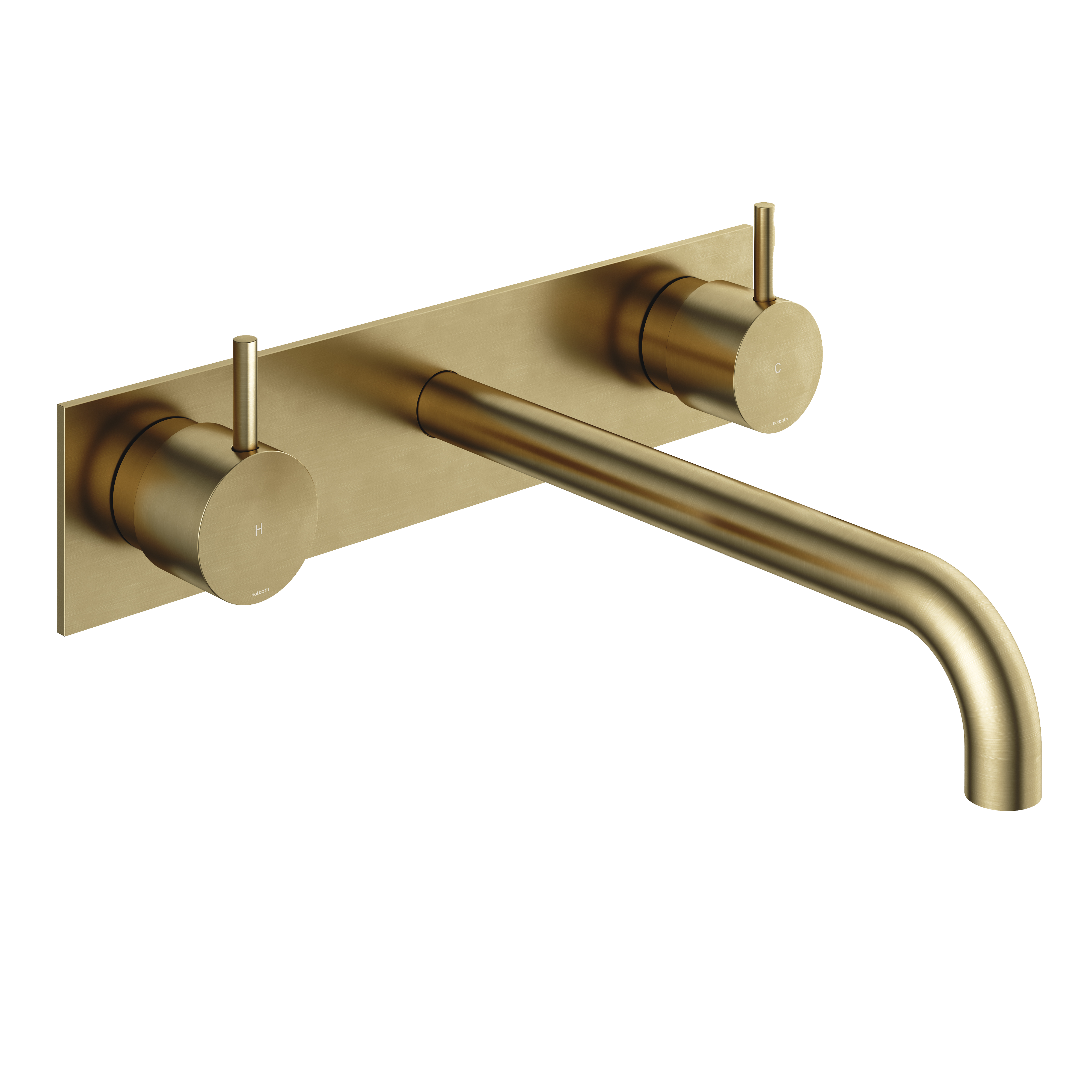 Hotbath afbouwdeel wastafelmengkraan 3 gats met plaat en 25 cm uitloop CB006TEXT25BB Geborsteld Messing