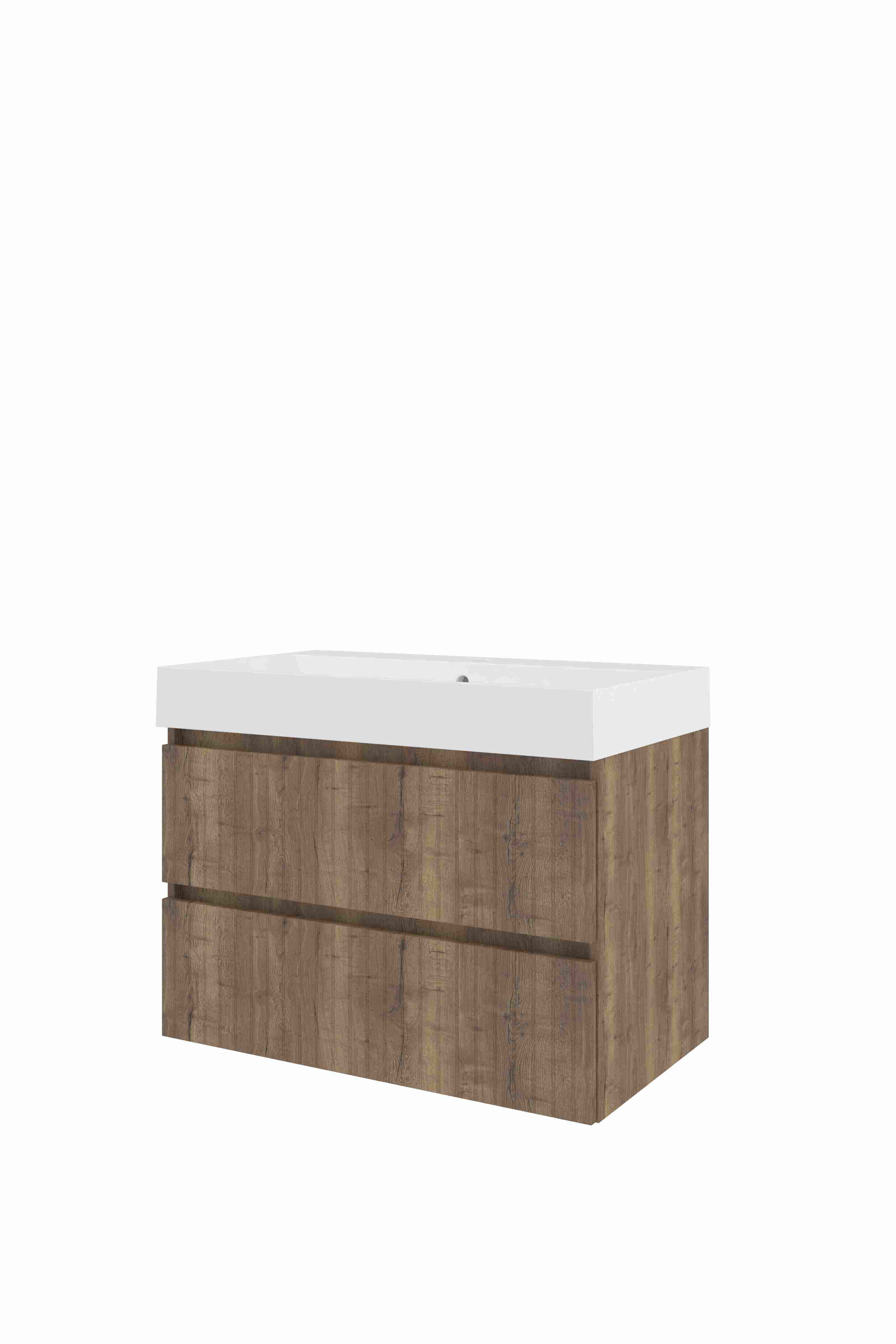 Proline Set polystone Loft wast. met 1 krgt. en onderkast sym. gefr. 1818693 Terra oak/Glans wit 800x460x620