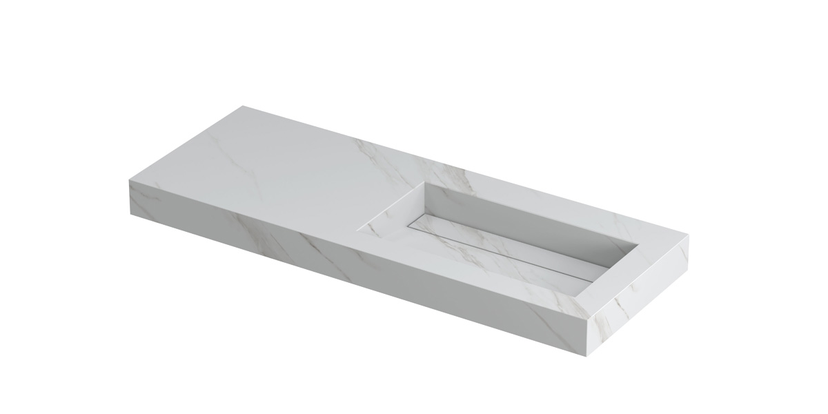 INK Pitch wast. keramische slab R m. drain + front + side skirts zonder krgt. H90xB1200xD450 Calacatta mat / 210540