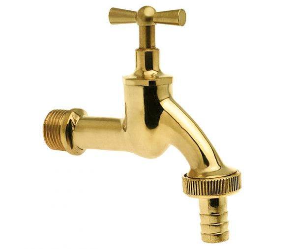 Slangwartelkraan 3/4 met krukbediening messing gepolijst