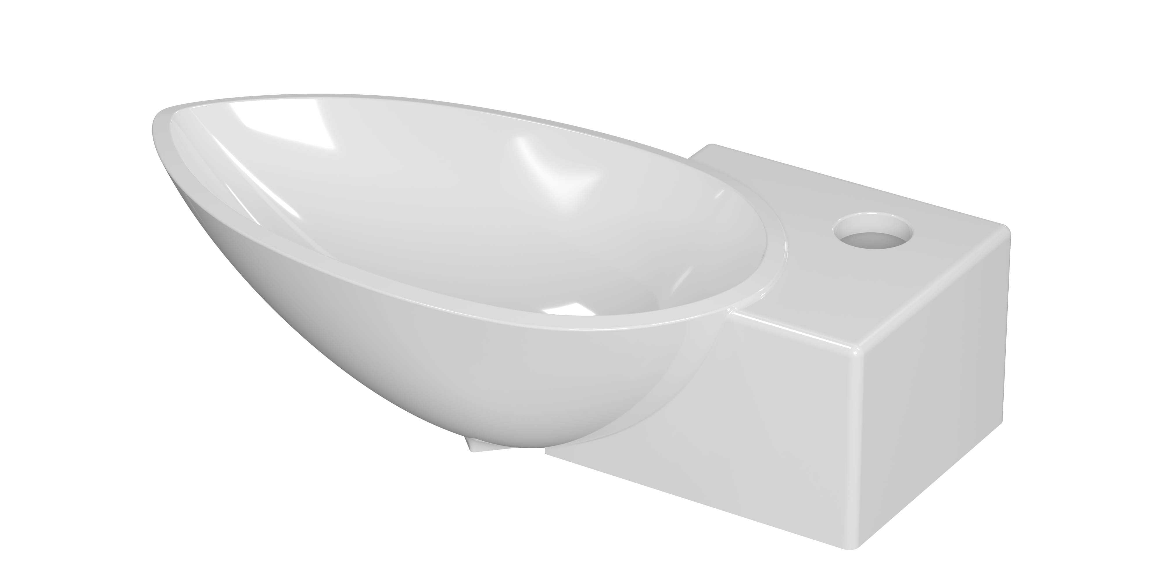 INK Storm Fontein Polystone rechts met 1 krgt. 3401011 Glans wit H120xB400xD220