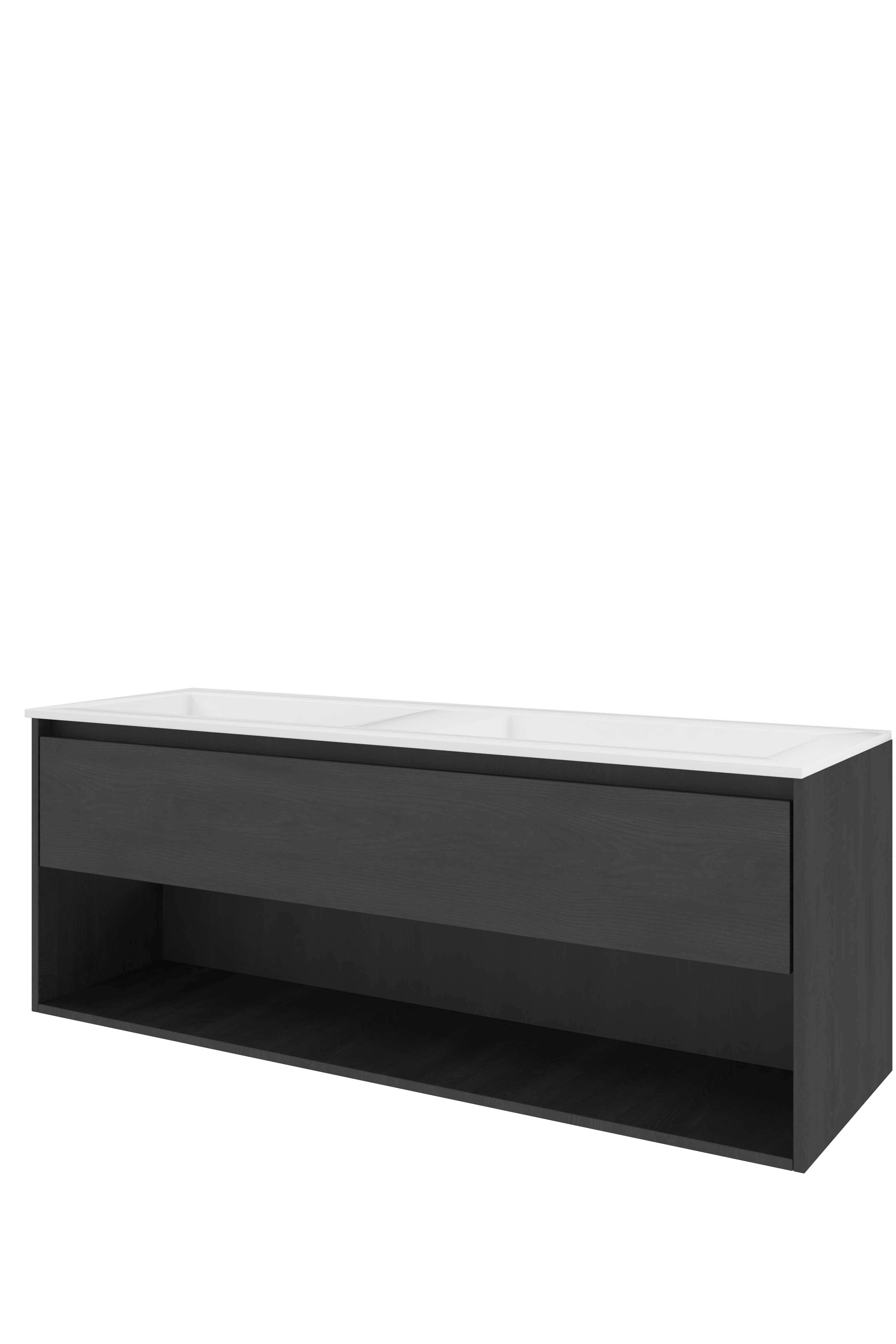 Proline Set polystone Elegant wast. z. krgt. en onderkast met schap 1817534 Black oak/Mat wit 1400x460x540