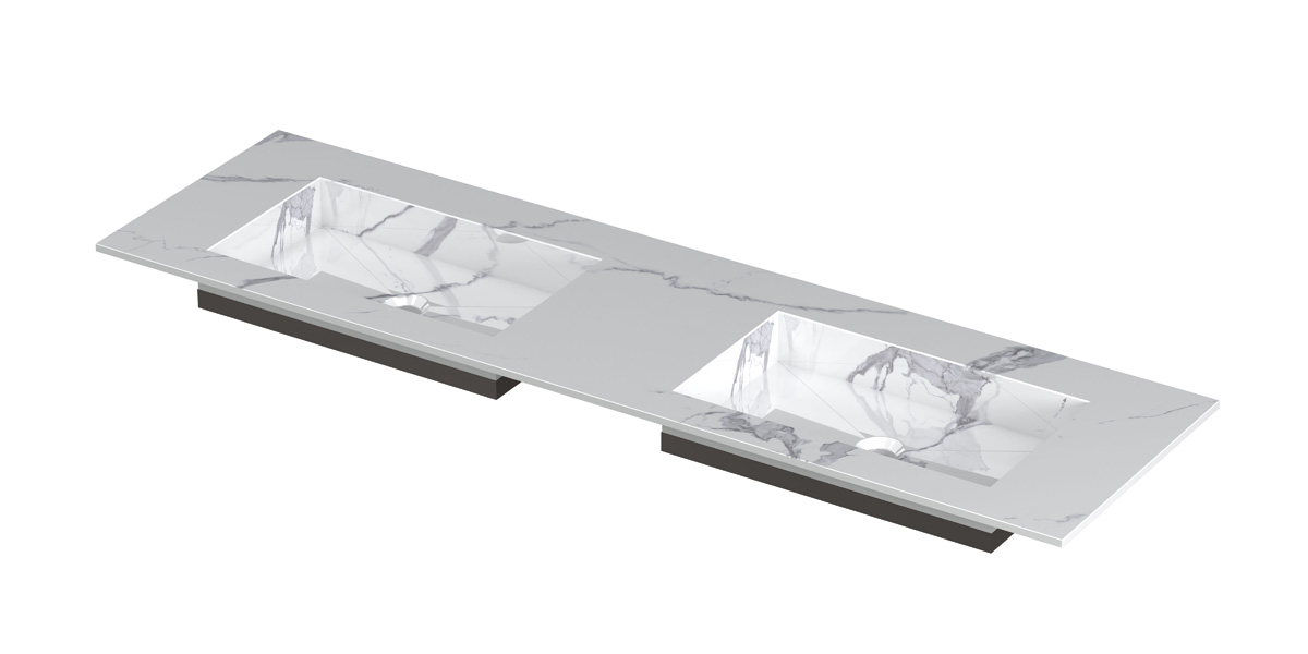 INK Post wast. keramische slab envelop bak dubbel zonder krgt. H10xB1600xD450 Statuario glans / 210123