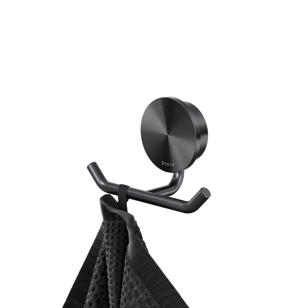 Geesa Opal handdoekhaak dubbel 917215-09 geborsteld zwart metaal