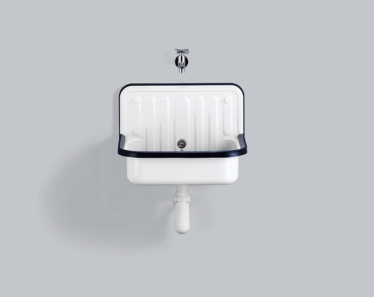 Alape uitstortgootsteen 510x360 met blauwe rand H551CL50001095 Wit m/overloop