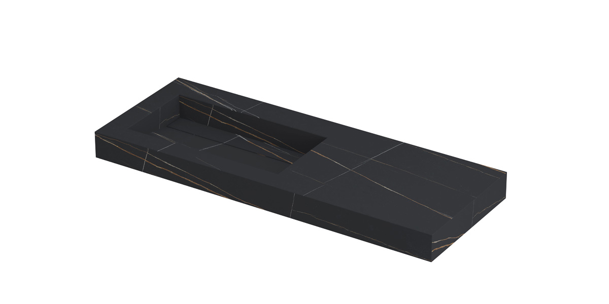 INK Pitch wast. keramische slab L m. drain + front + side skirts zonder krgt. H90xB1200xD450 Lauren black mat / 210522