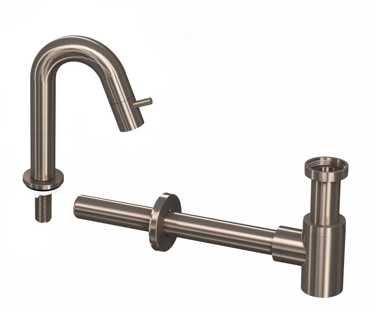 INK Combi 4B fonteinkraan staand gebogen laag m. syphon Brushed nickel / 9902475