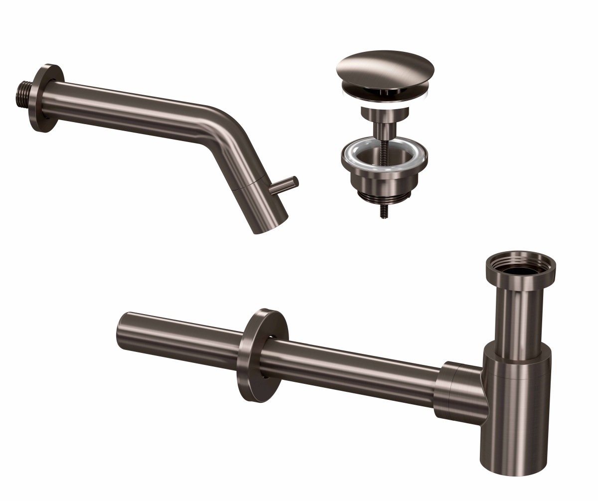 INK set 3A fonteinkraan wandmodel always open plug en design sifon 9902424 metal black