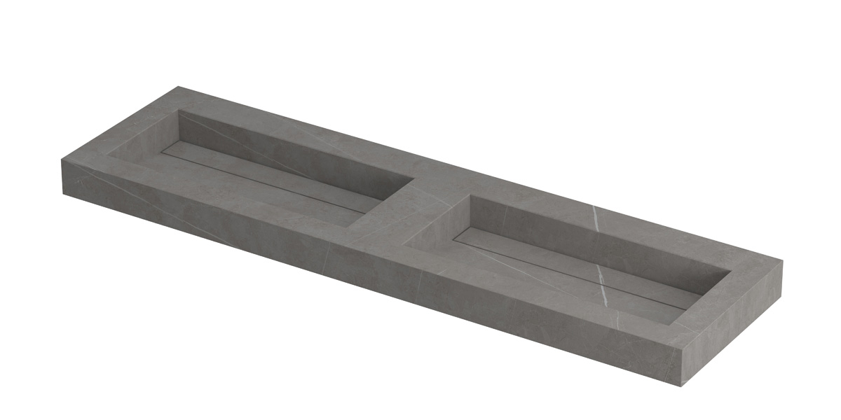 INK Pitch wast. keramische slab bak dubbel m. drain + front + side skirts zonder krgt. H90xB1600xD450 Armani grey mat / 210441