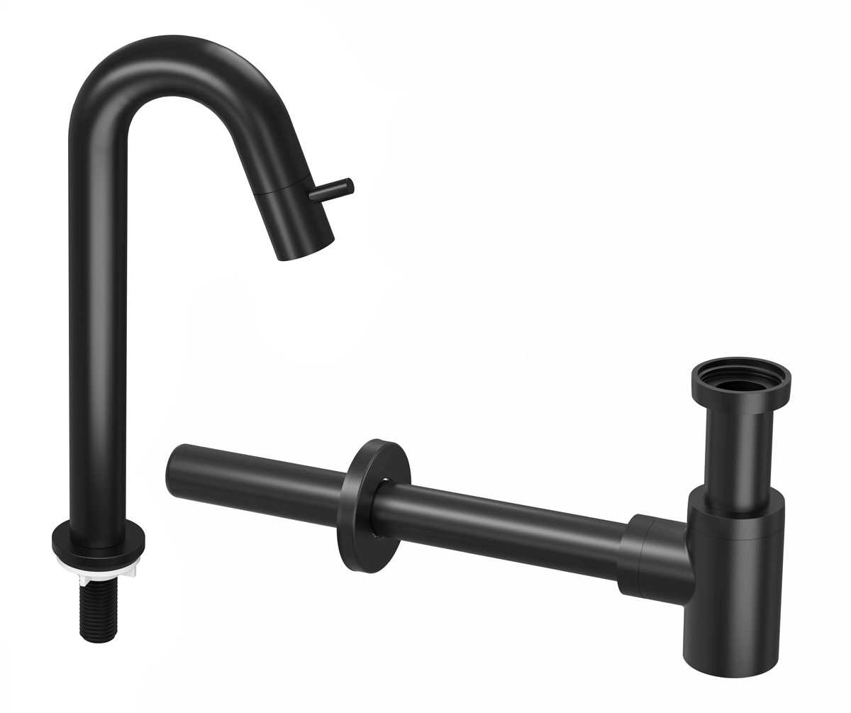 INK Combi 5B fonteinkraan staand gebogen hoog m. syphon Mat zwart / 9902491