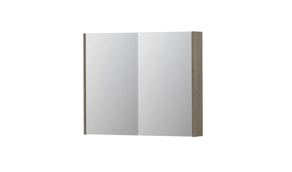INK spiegelkast met 2 dubbelz. spiegeldeuren en stopc./schak. 1105266 Greige eiken H730xB900xD140