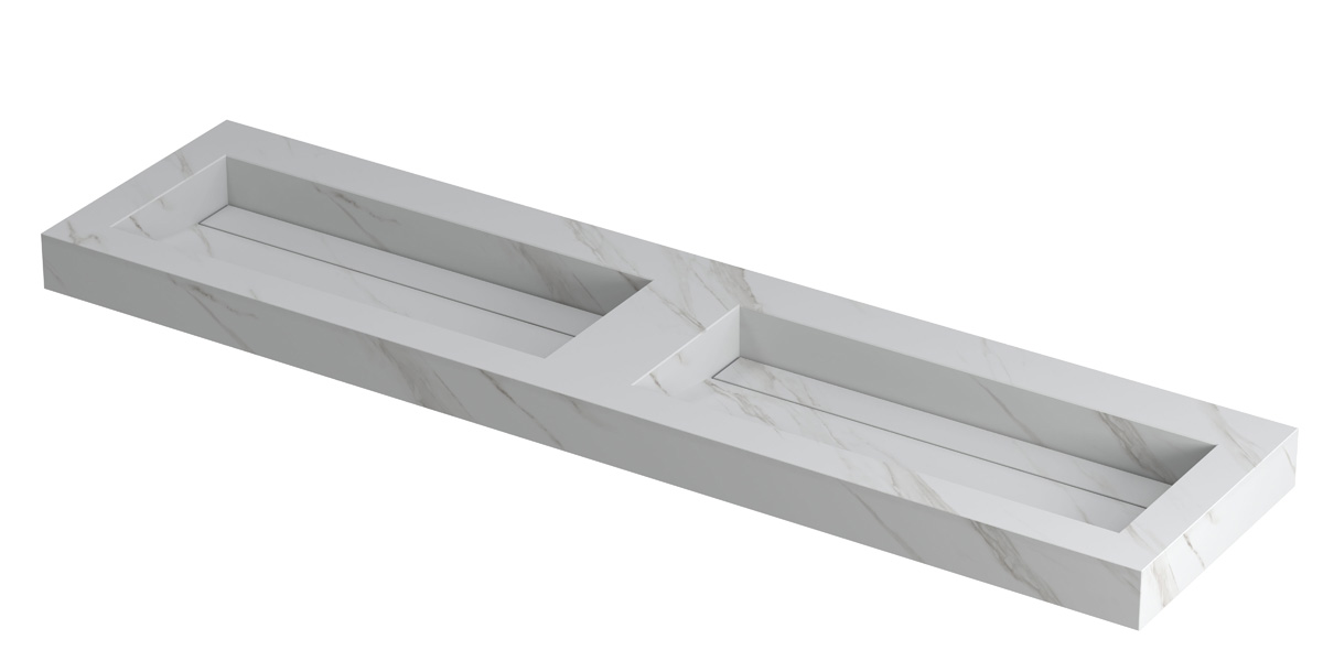 INK Pitch wast. keramische slab bak dubbel m. drain + front + side skirts zonder krgt. H90xB1800xD450 Calacatta mat / 210460