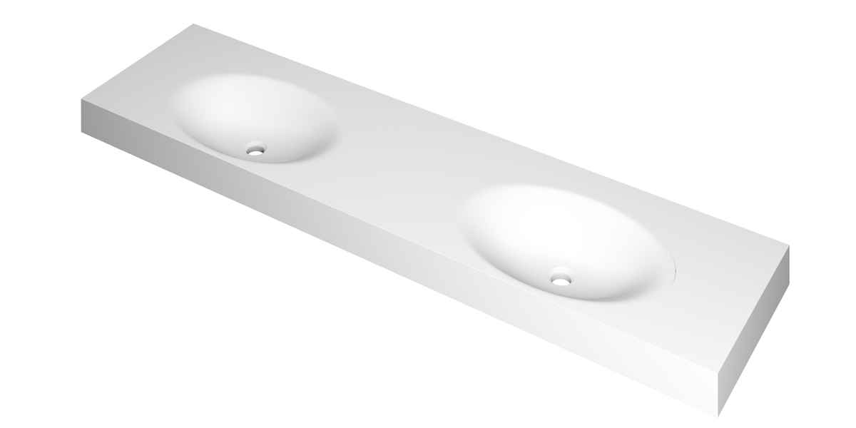 INK Smooth Wastafel polystone dubbel met 2 kraangaten 3407492 Mat wit Afm. 1800x450x90
